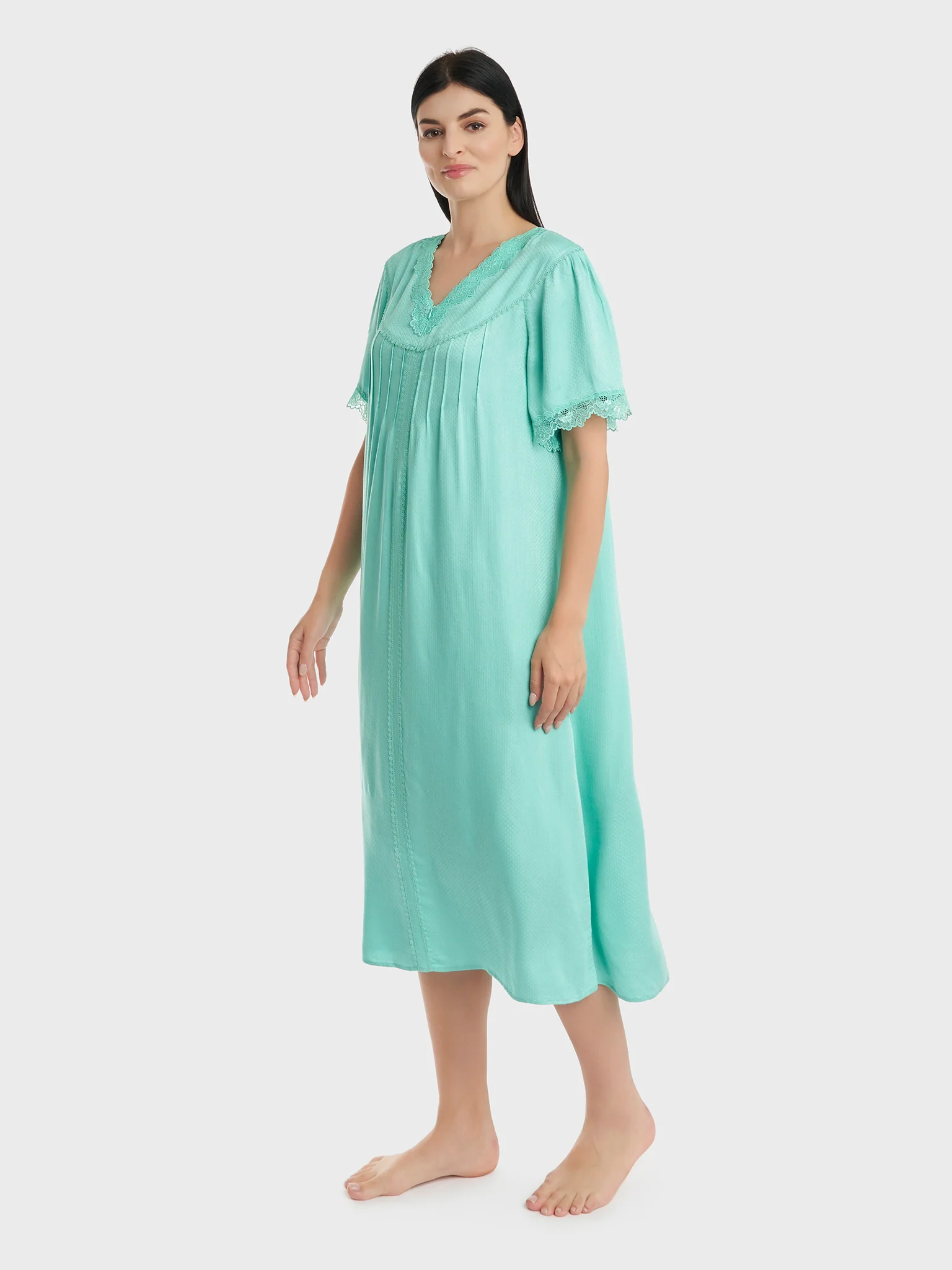 Ice Green Jacquard Rayon Nightwear (CNH437) - Image 3