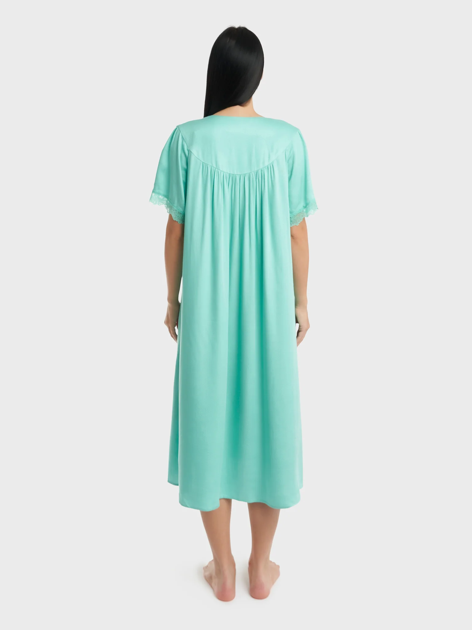 Ice Green Jacquard Rayon Nightwear (CNH437) - Image 4