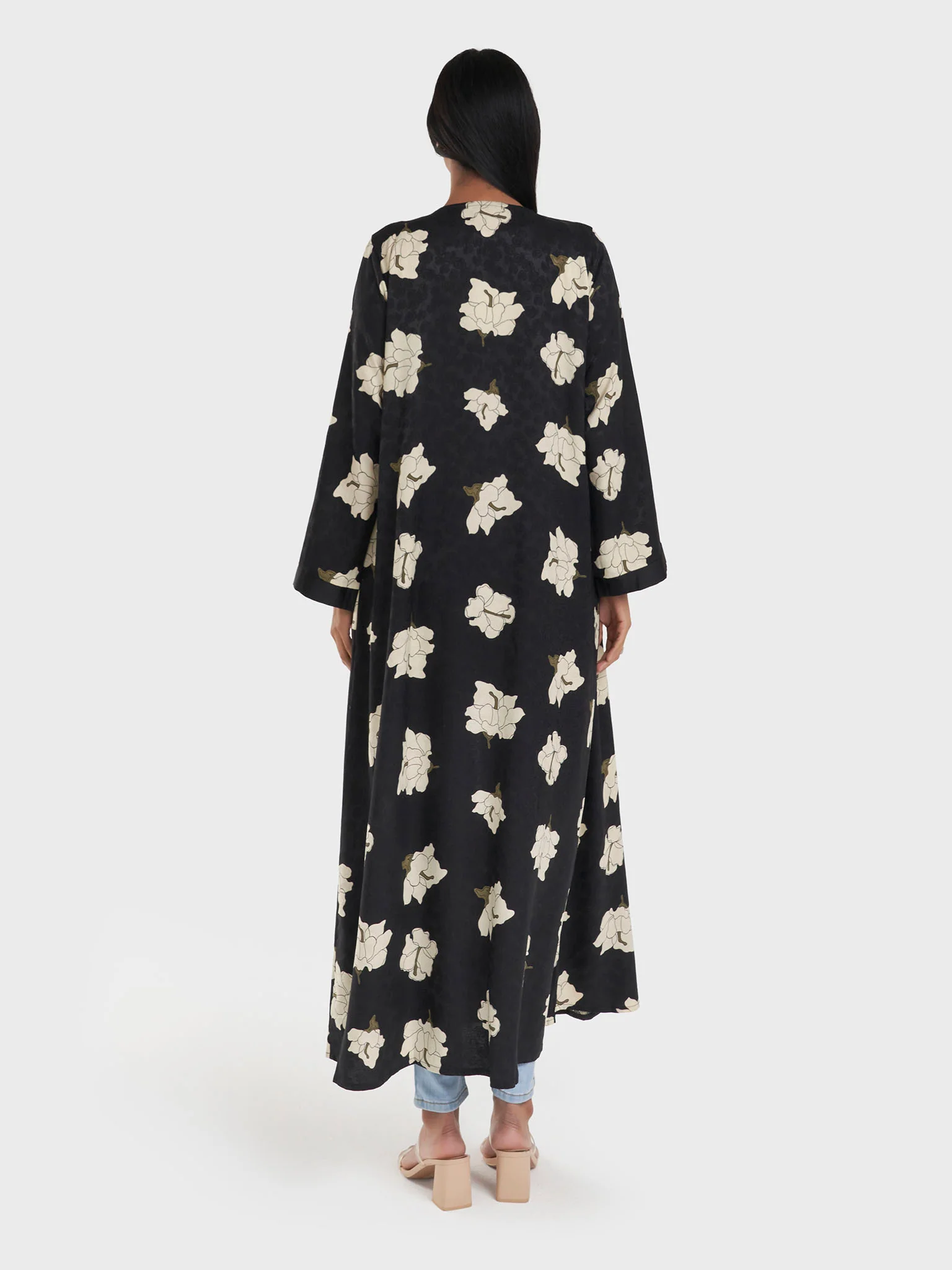 Black Jacquard Floral Print Kimono (AM623) - Image 4