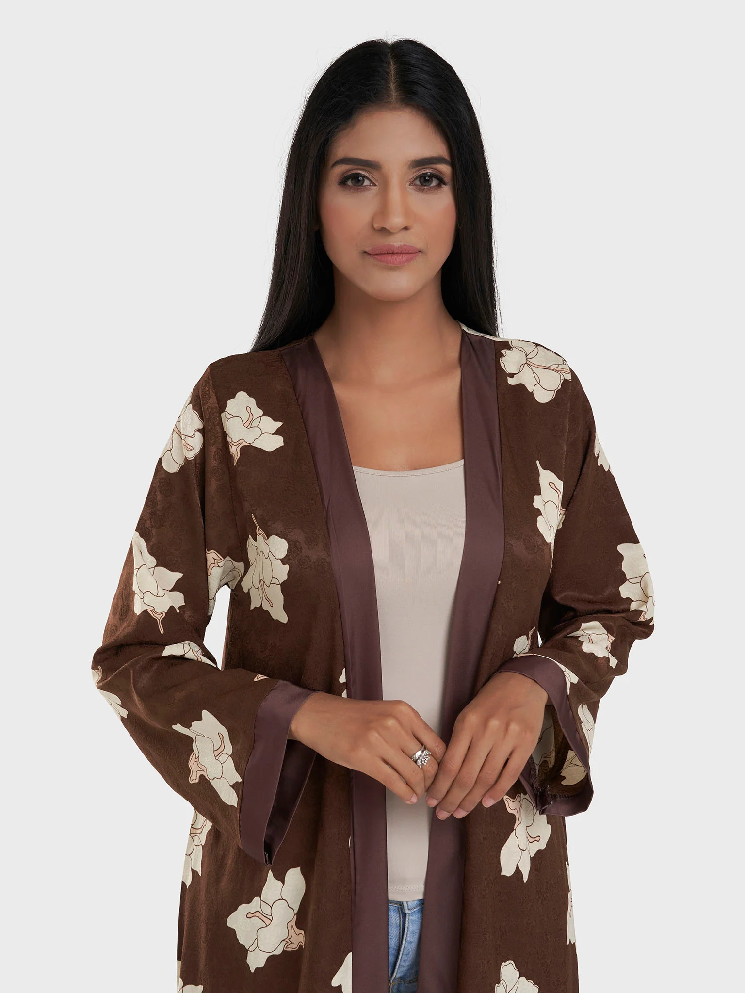 Black Jacquard Floral Print Kimono (AM623) - Image 7