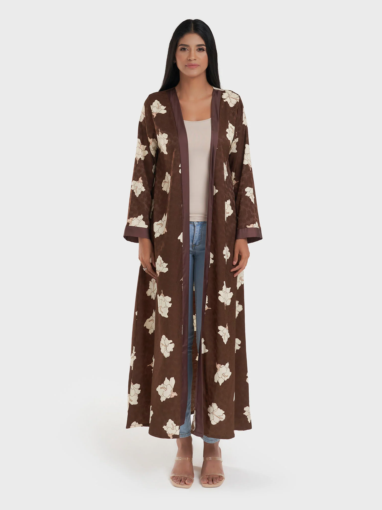 Black Jacquard Floral Print Kimono (AM623) - Image 8