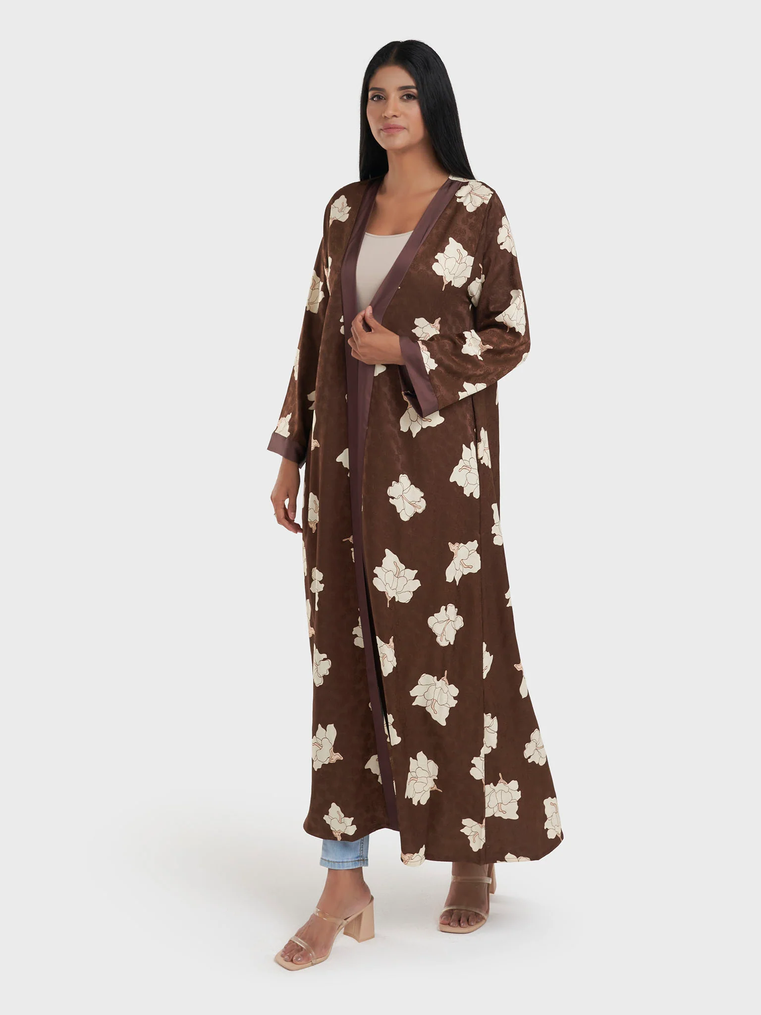 Black Jacquard Floral Print Kimono (AM623) - Image 9