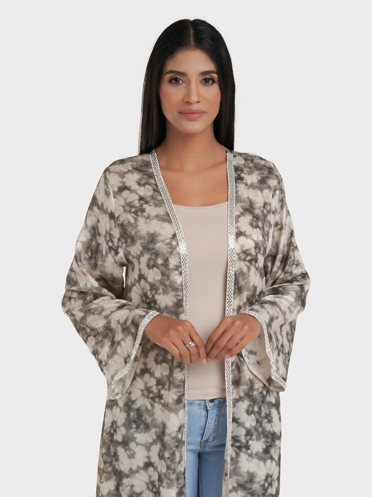 Faded Floral Print Kimono with Stonework Border (AM625) - Image 10