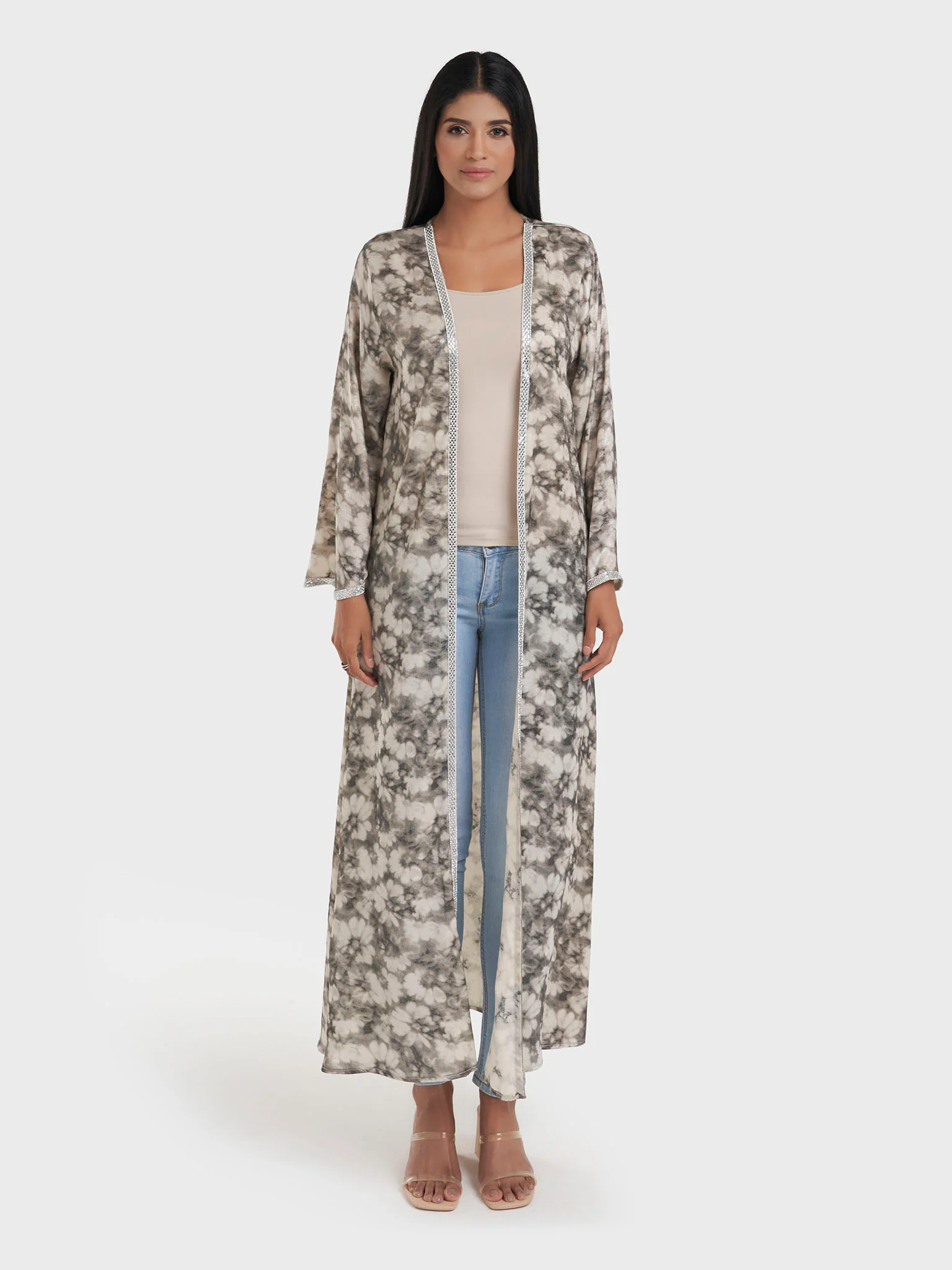 Faded Floral Print Kimono with Stonework Border (AM625) - Image 11