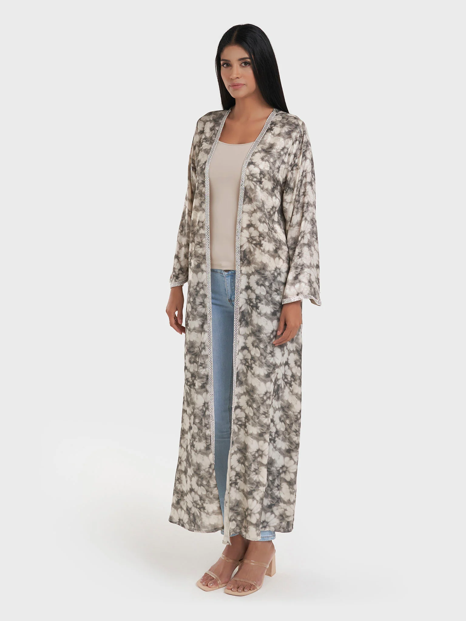 Faded Floral Print Kimono with Stonework Border (AM625) - Image 12