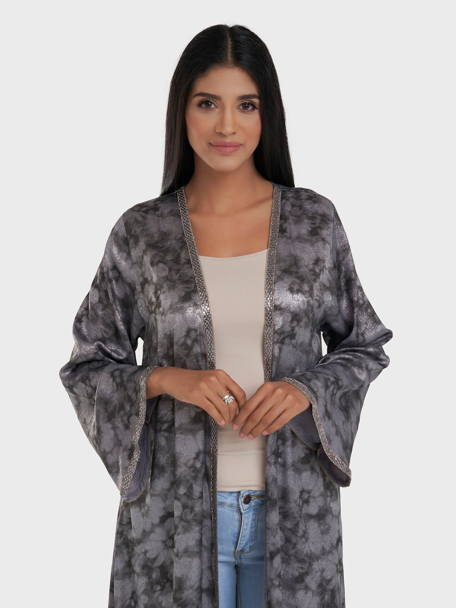Faded Floral Print Kimono with Stonework Border (AM625) - Image 15