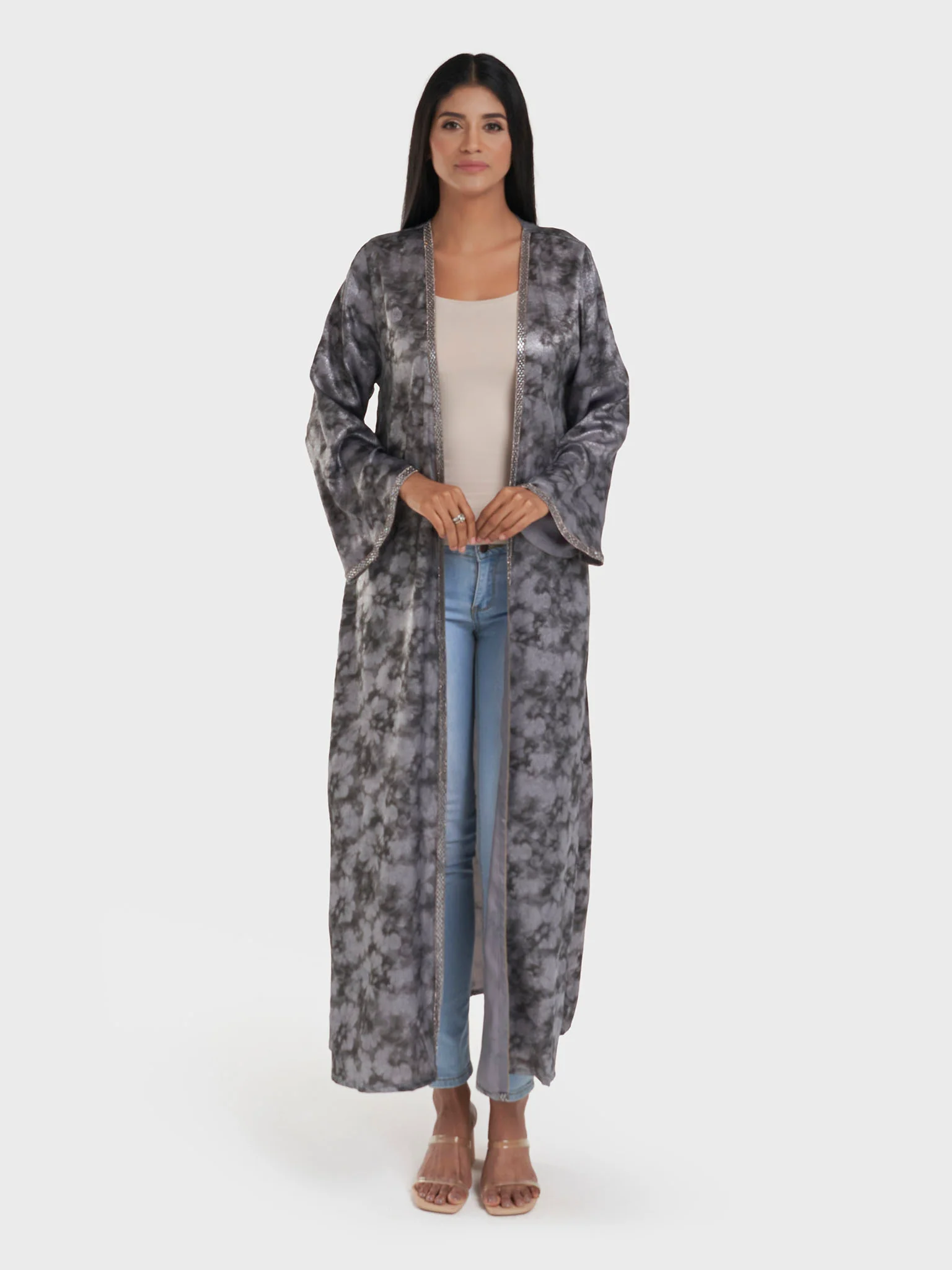 Faded Floral Print Kimono with Stonework Border (AM625) - Image 16