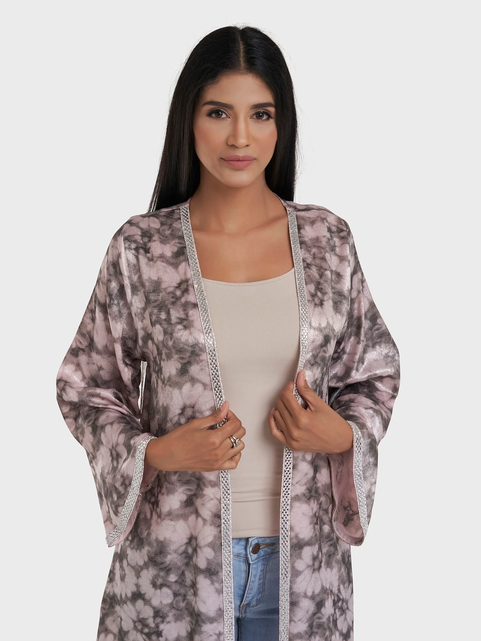 Faded Floral Print Kimono with Stonework Border (AM625) - Image 20