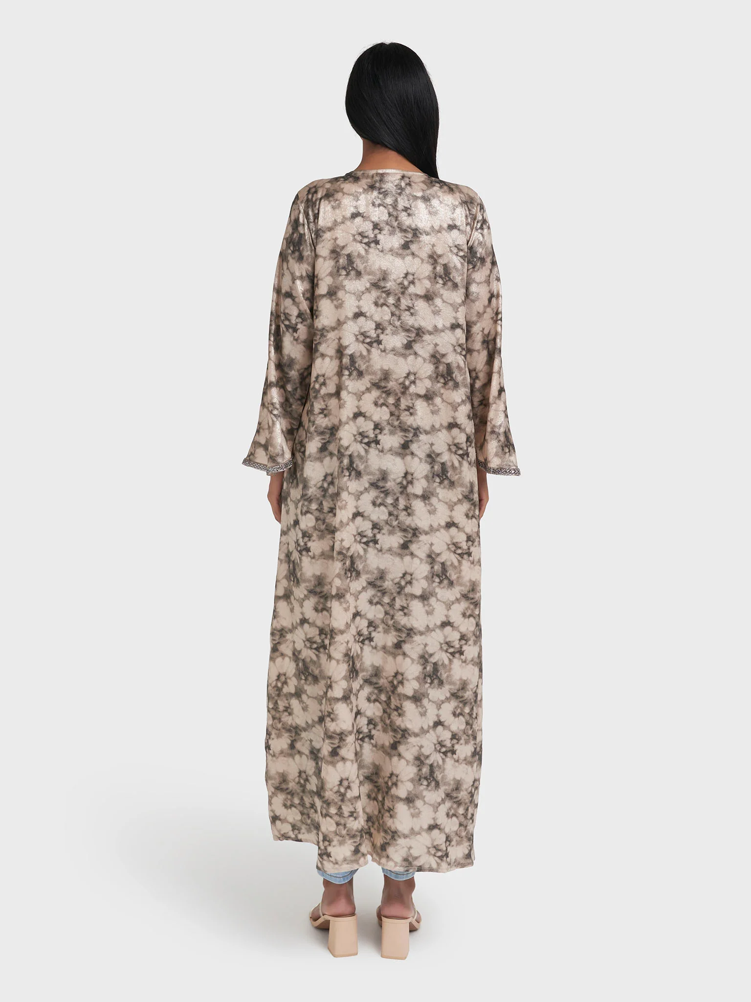 Faded Floral Print Kimono with Stonework Border (AM625) - Image 4