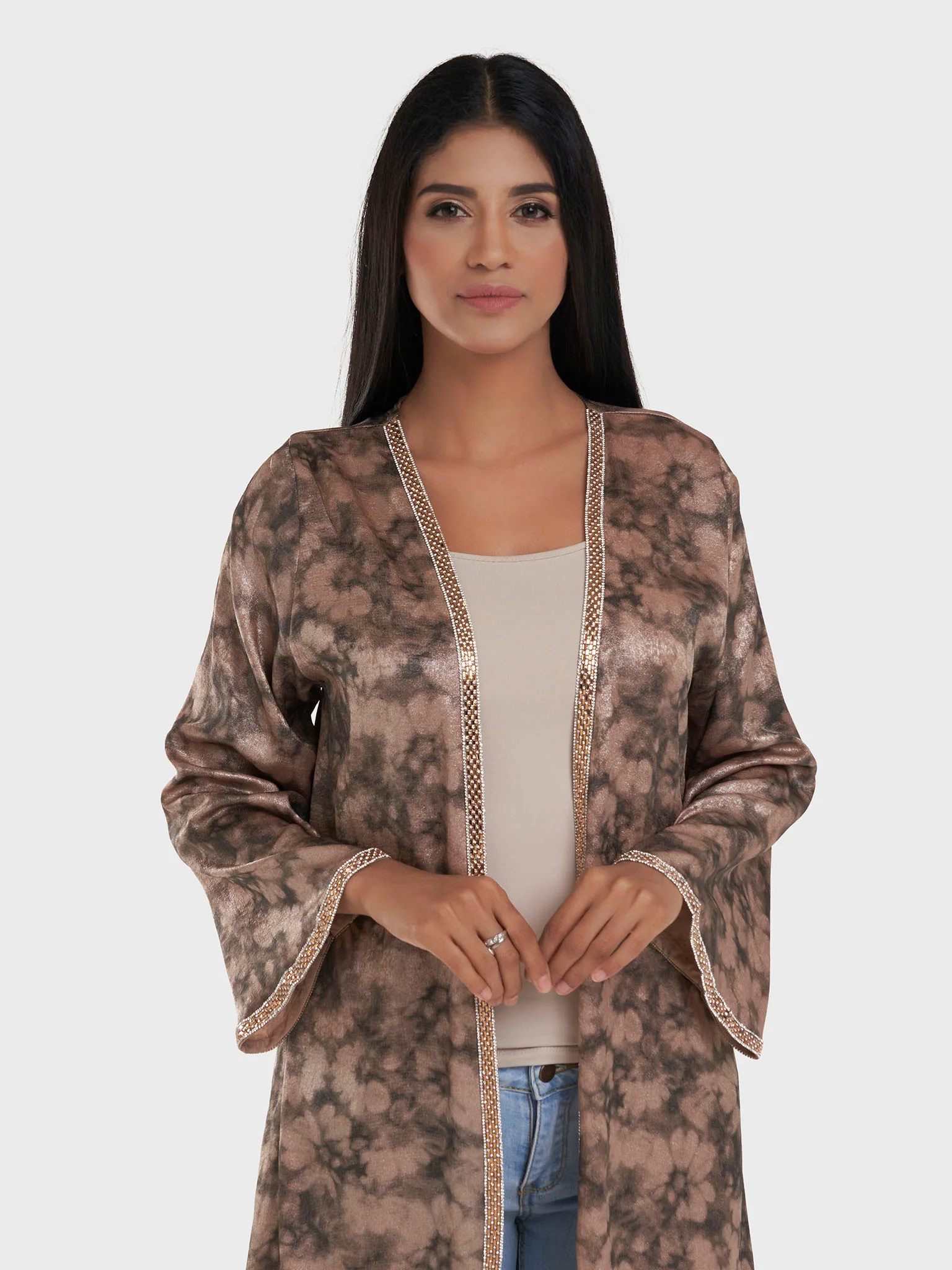 Faded Floral Print Kimono with Stonework Border (AM625) - Image 6