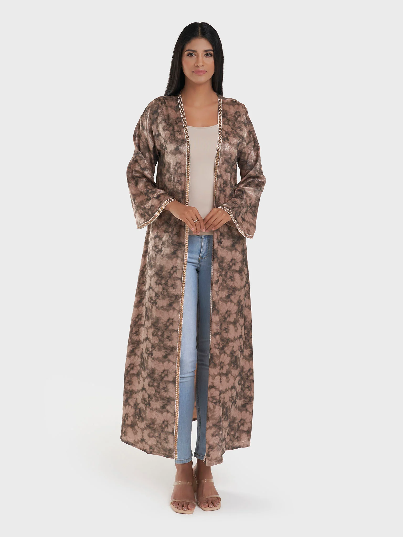 Faded Floral Print Kimono with Stonework Border (AM625) - Image 7