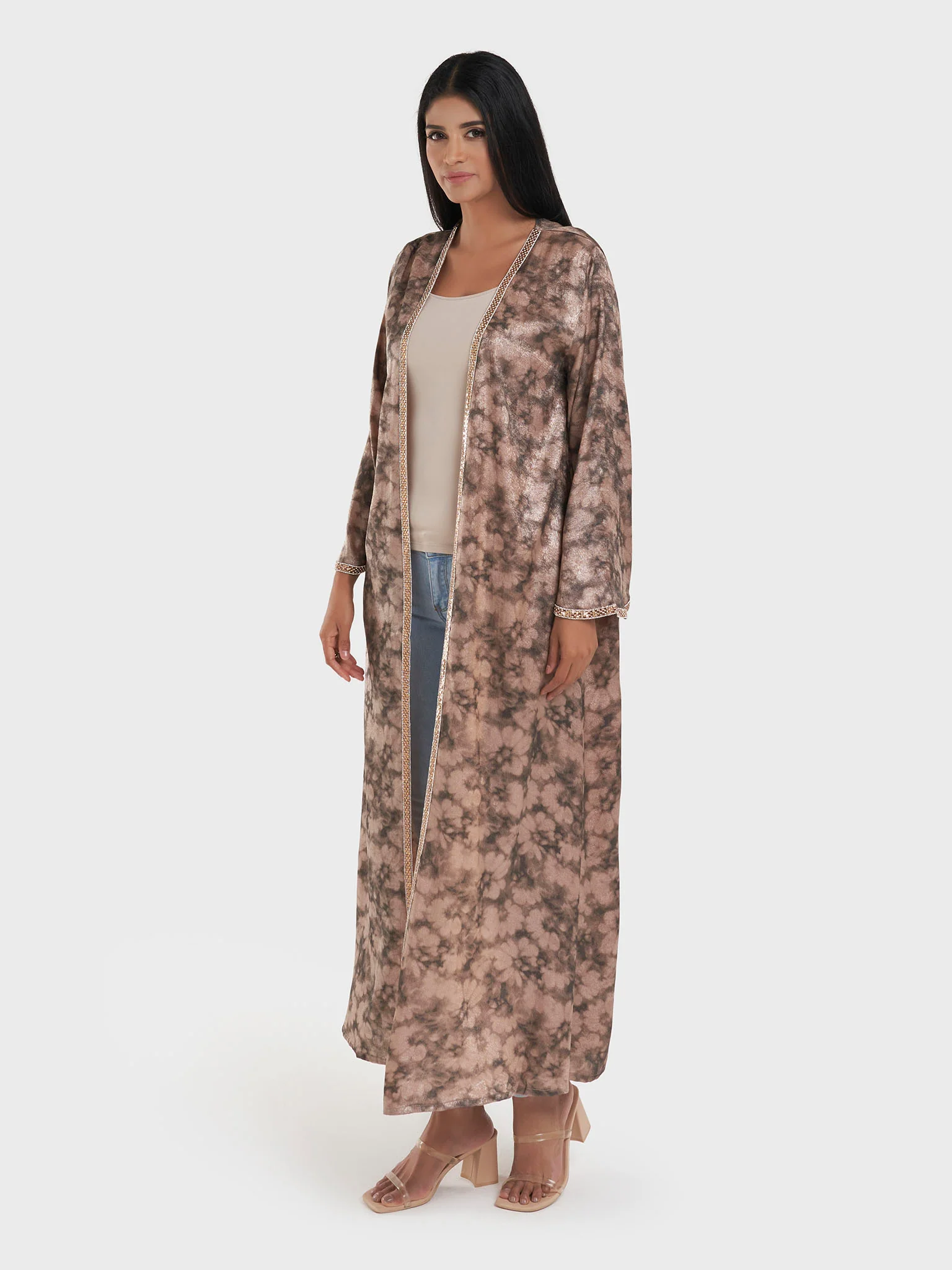 Faded Floral Print Kimono with Stonework Border (AM625) - Image 8