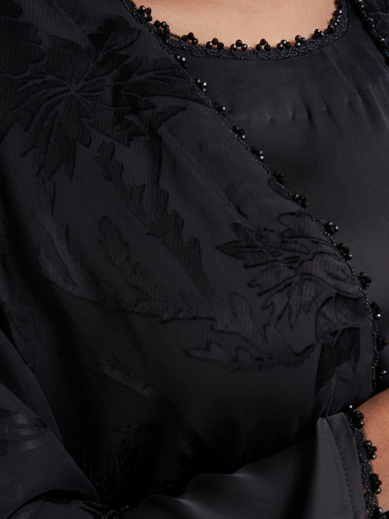 Black Satin Burnout Lace Work Kimono (RIZ10) - Image 5
