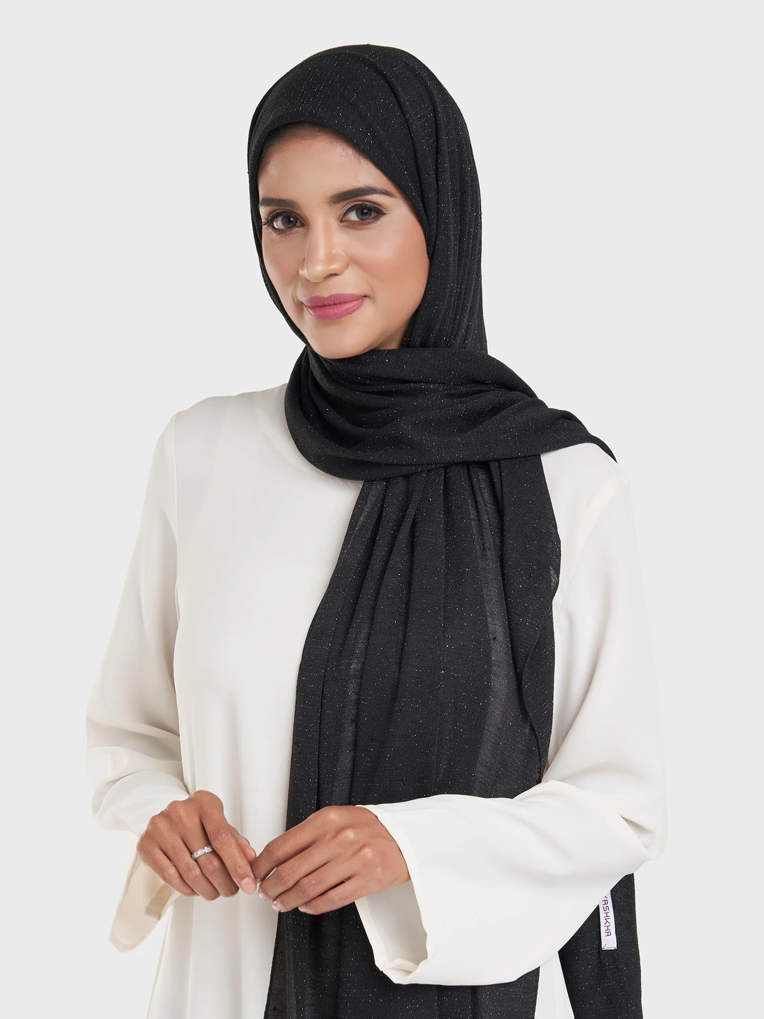 Cashmere Lurex Jersey Hijab with All Over Stones (SRKP14380L) - Image 16