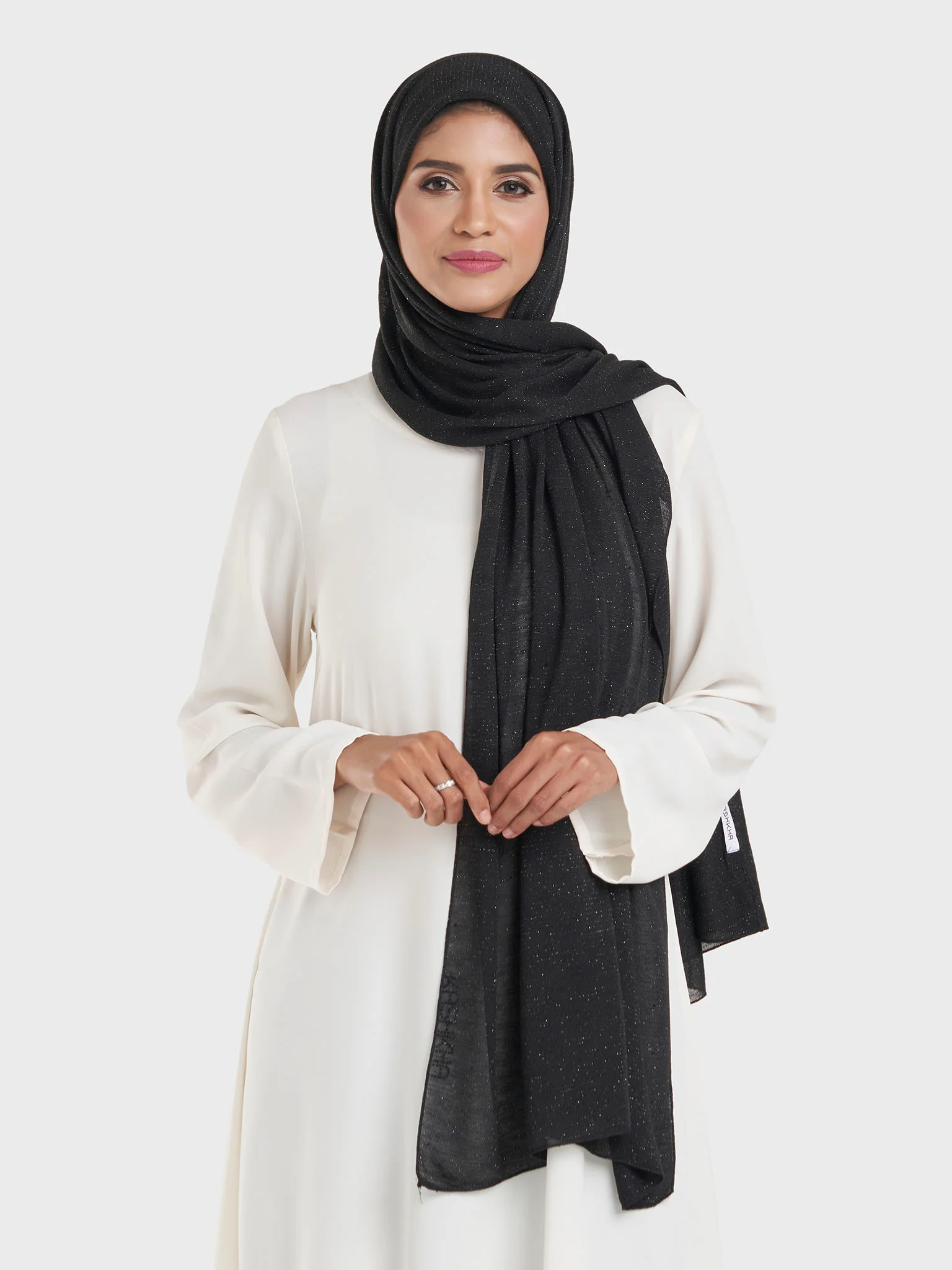 Cashmere Lurex Jersey Hijab with All Over Stones (SRKP14380L) - Image 17