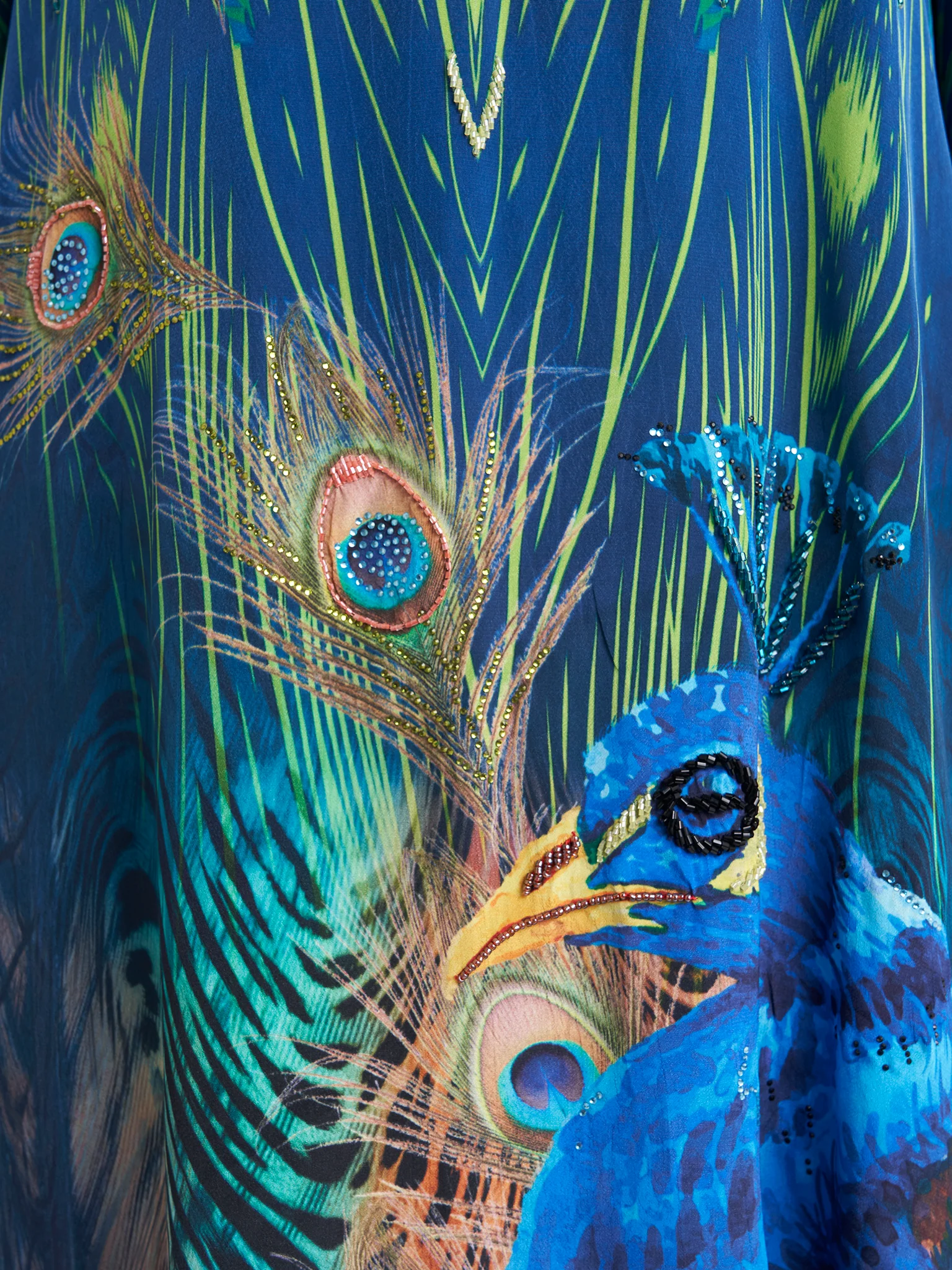 Digital Peacock Print Short Poncho (VDM466A) - Image 6