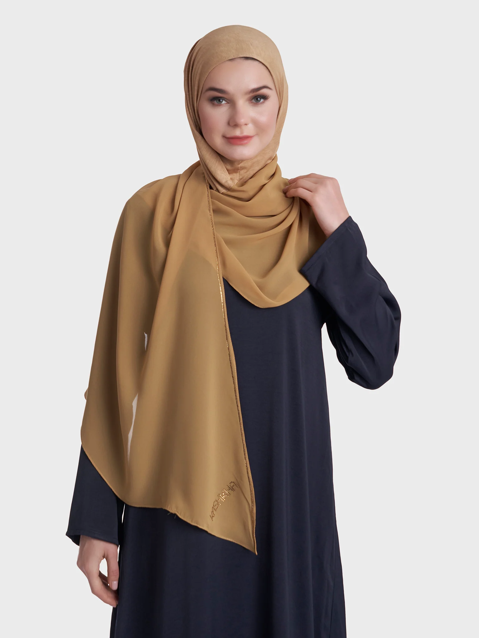 Ready to Wear Chiffon Single Stone Line Border Hijab (KP18115L) - Image 15