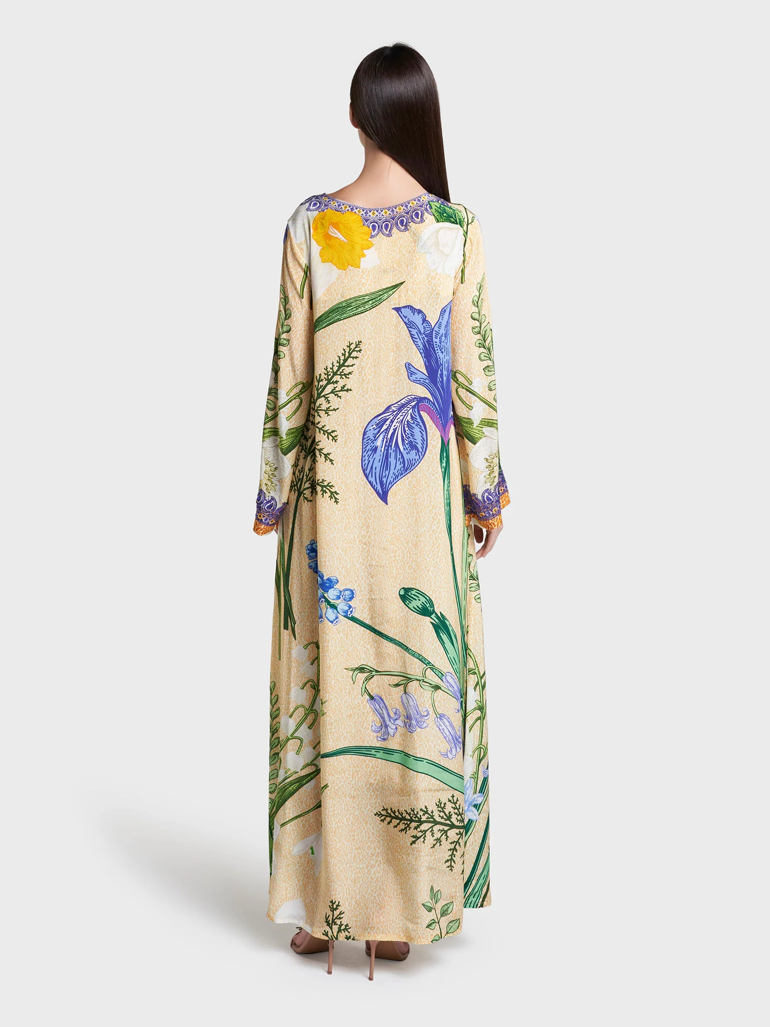 Yellow Floral and Leopard Print Stone Work Jalabiya (VDC138) - Image 4