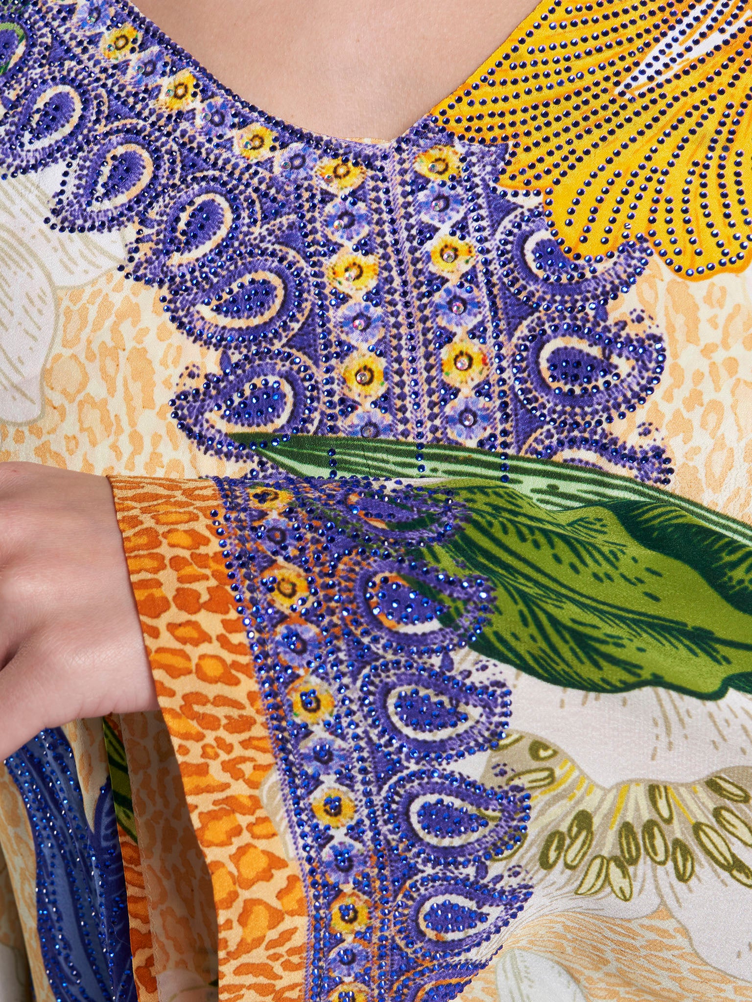 Yellow Floral and Leopard Print Stone Work Jalabiya (VDC138) - Image 5