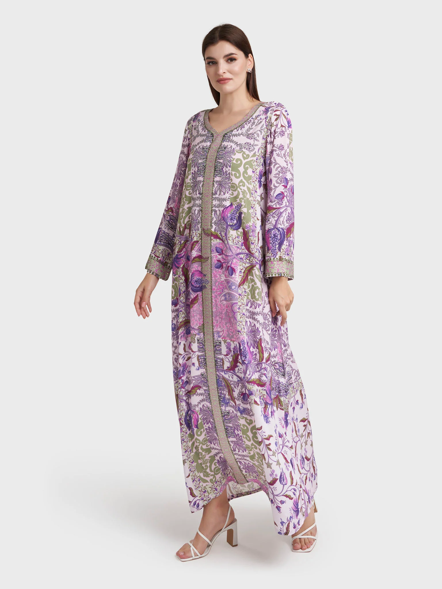 Light Pink Viscose Floral Print Jalabiya (VDE342) - Image 3