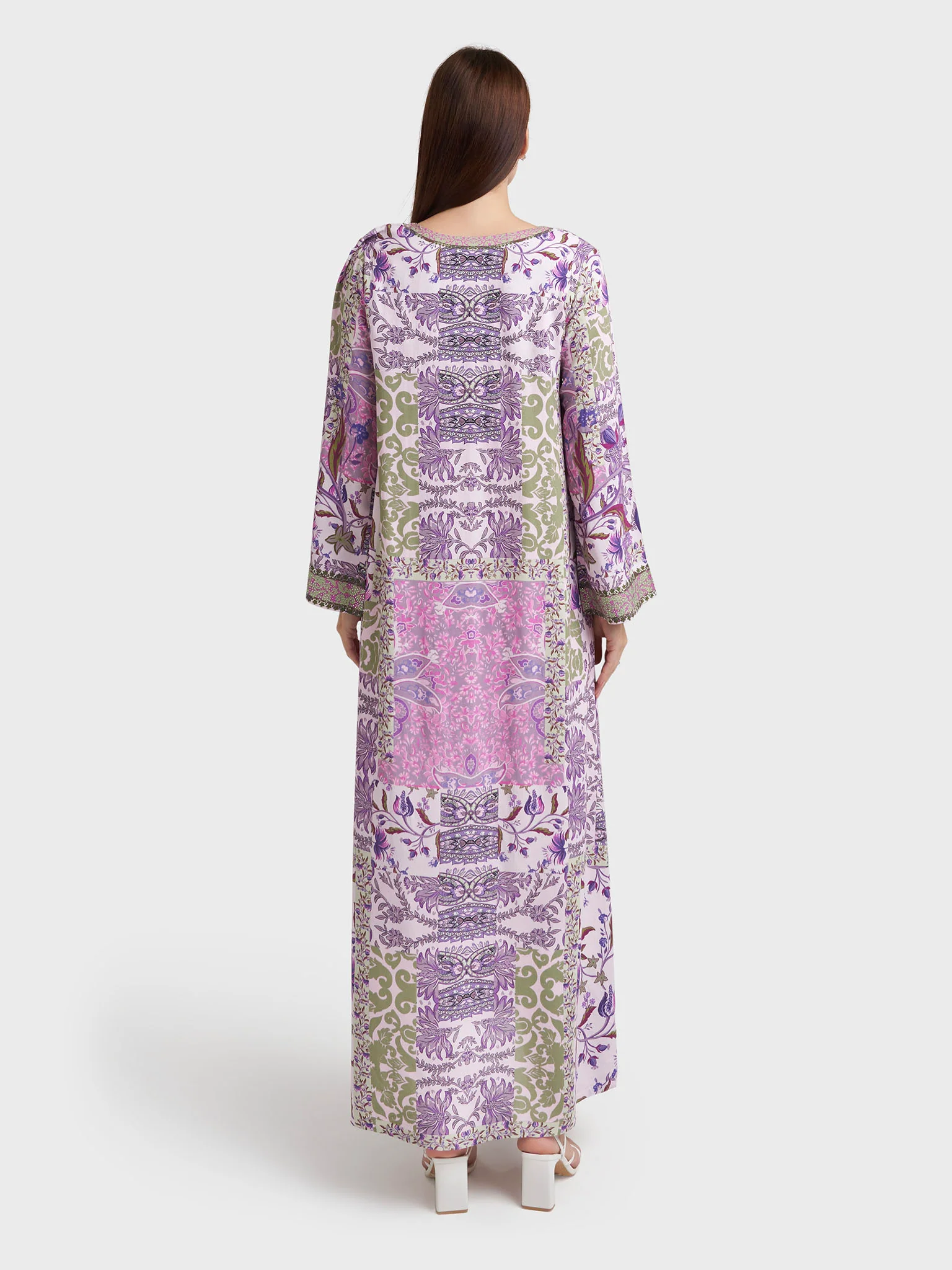 Light Pink Viscose Floral Print Jalabiya (VDE342) - Image 4