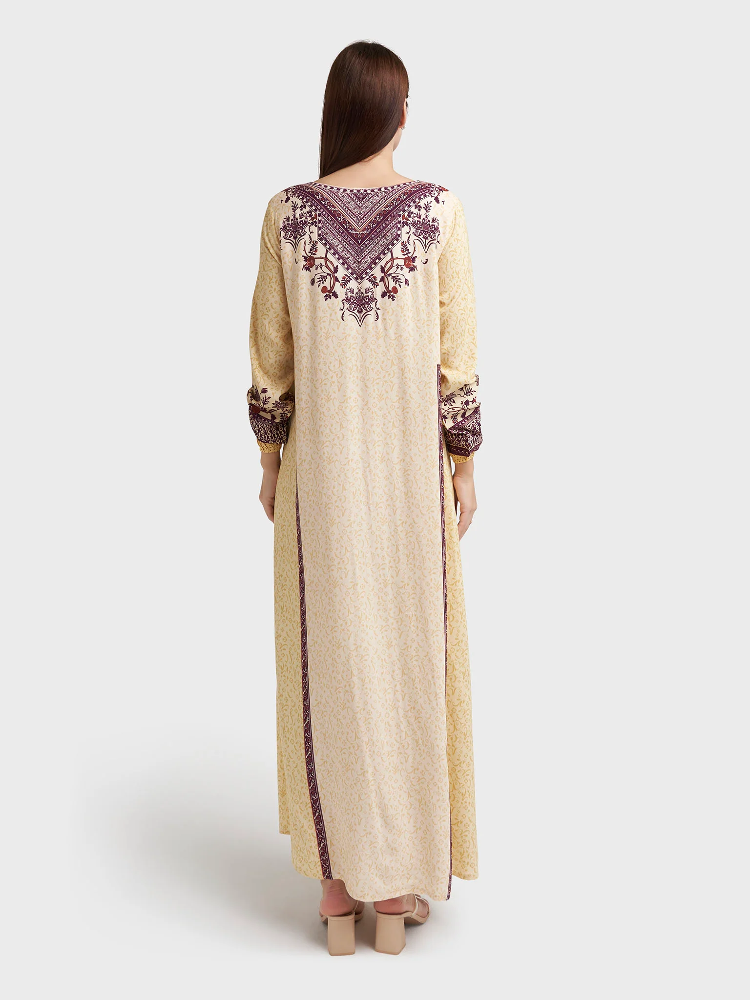 Yellow Rayon Floral Print Jalabiya (VDK317) - Image 4