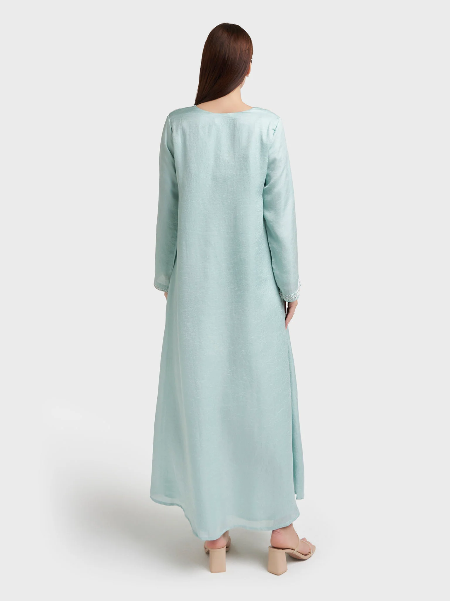 Mint Green Colour Texured Fabric Beads Work Jalabiya (VG2924) - Image 4
