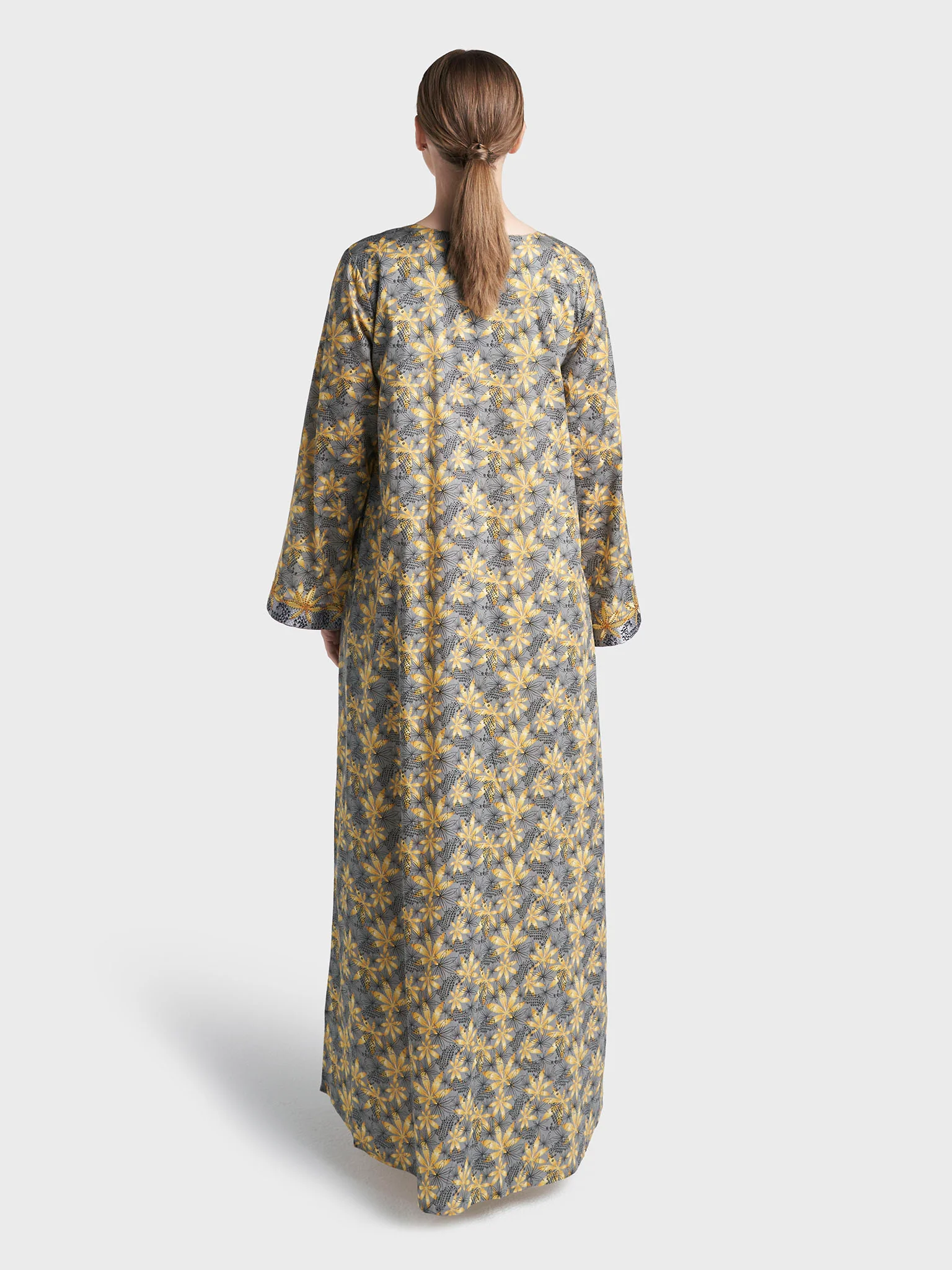 Liberty Cotton Grey Floral Print Mukhawar Jalabiya (VG3062) - Image 4