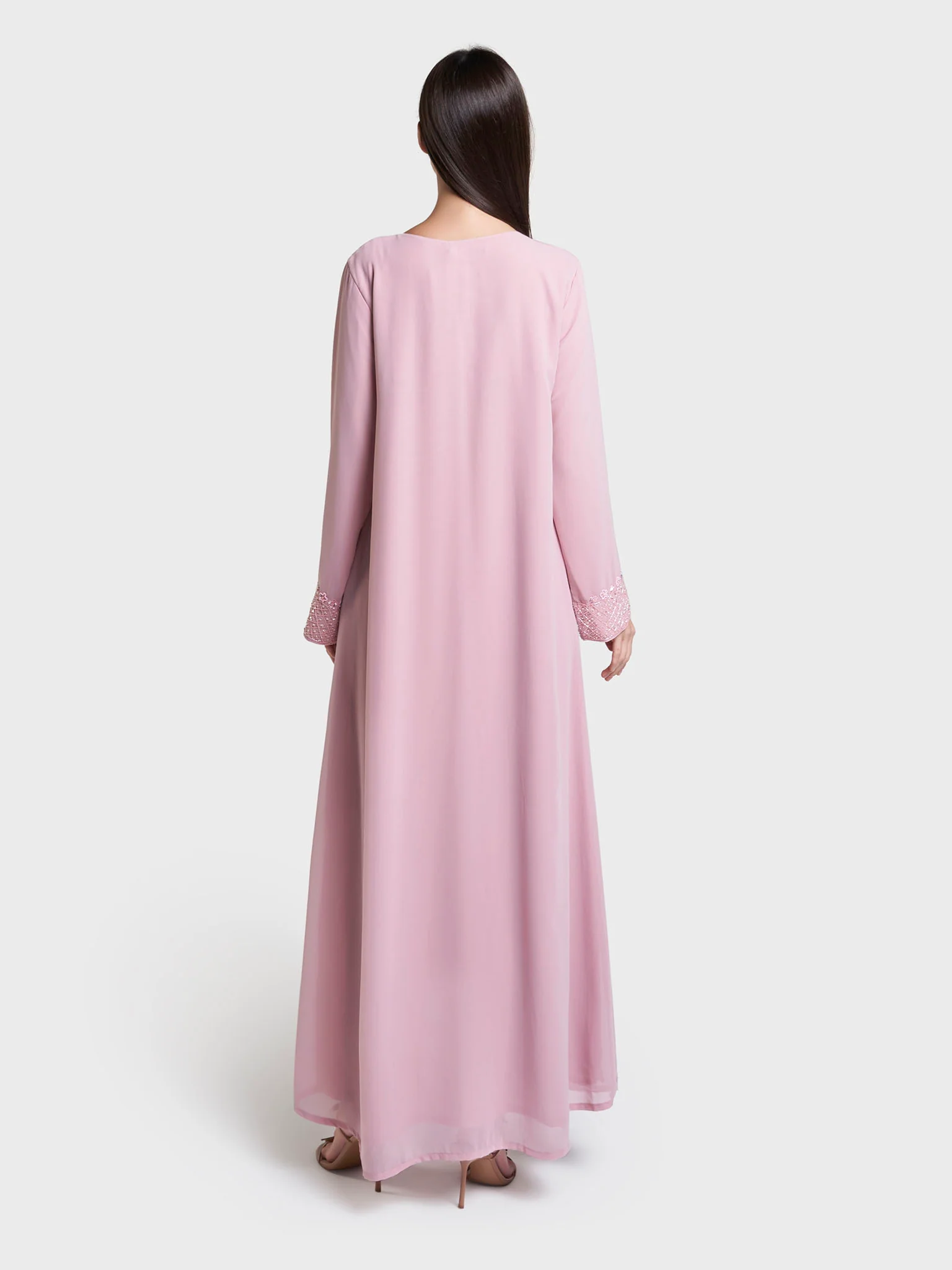 Dusty Pink Solid Hand Work Georgette Jalabiya (VG3145) - Image 4