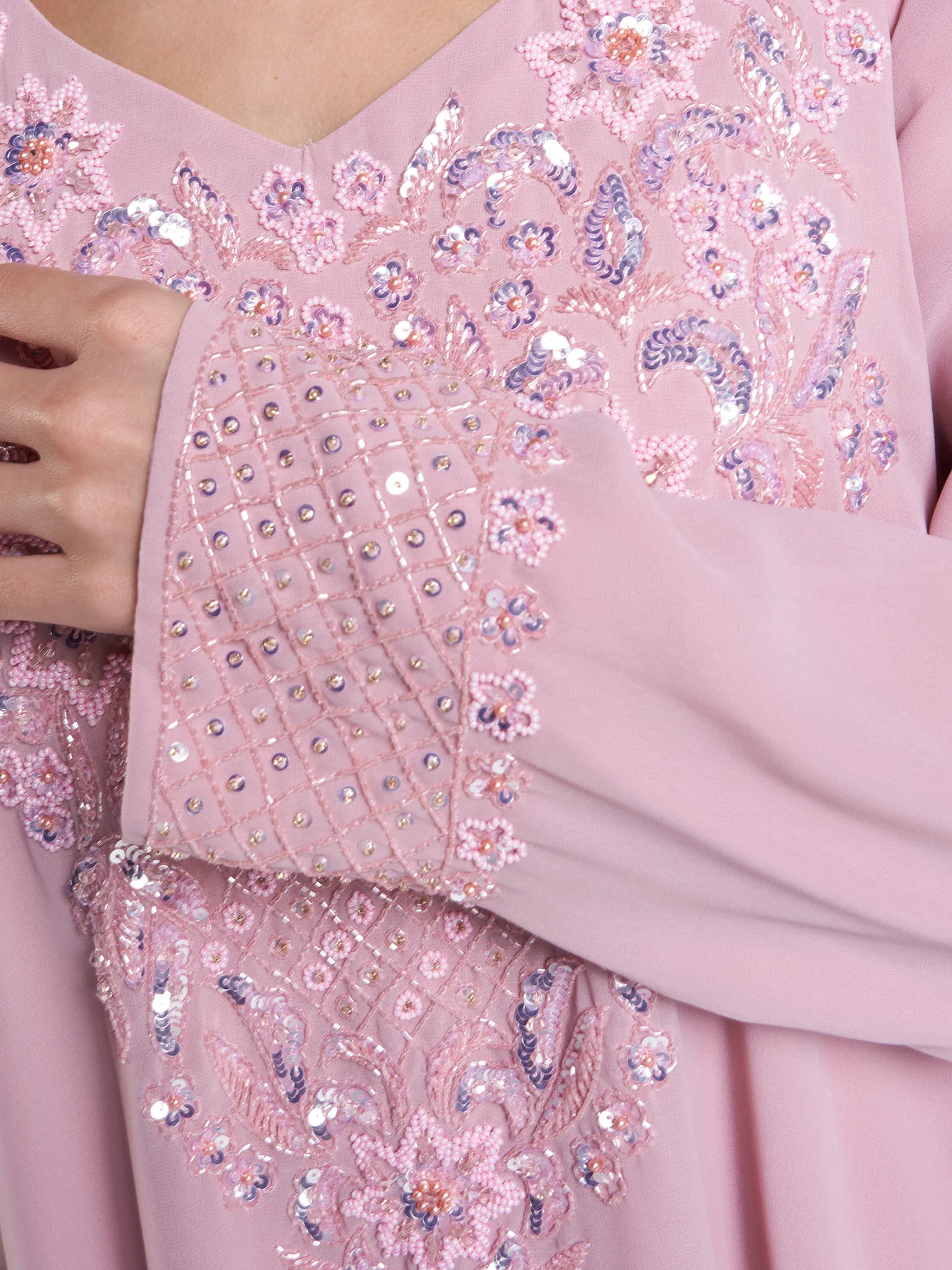 Dusty Pink Solid Hand Work Georgette Jalabiya (VG3145) - Image 5