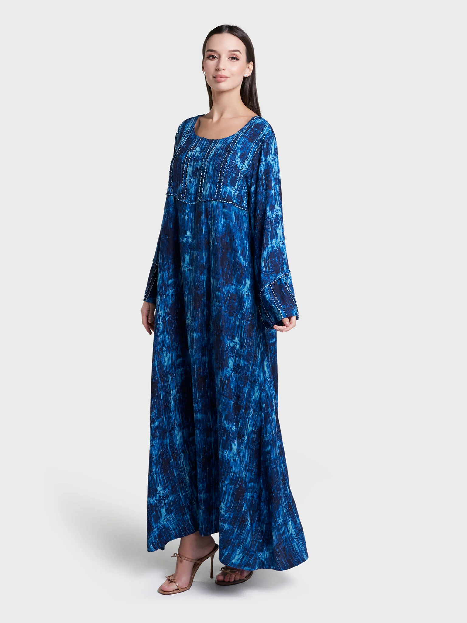 Dark Blue Abstract Print Hand Work Rayon Jalabiya (VSG216) - Image 3