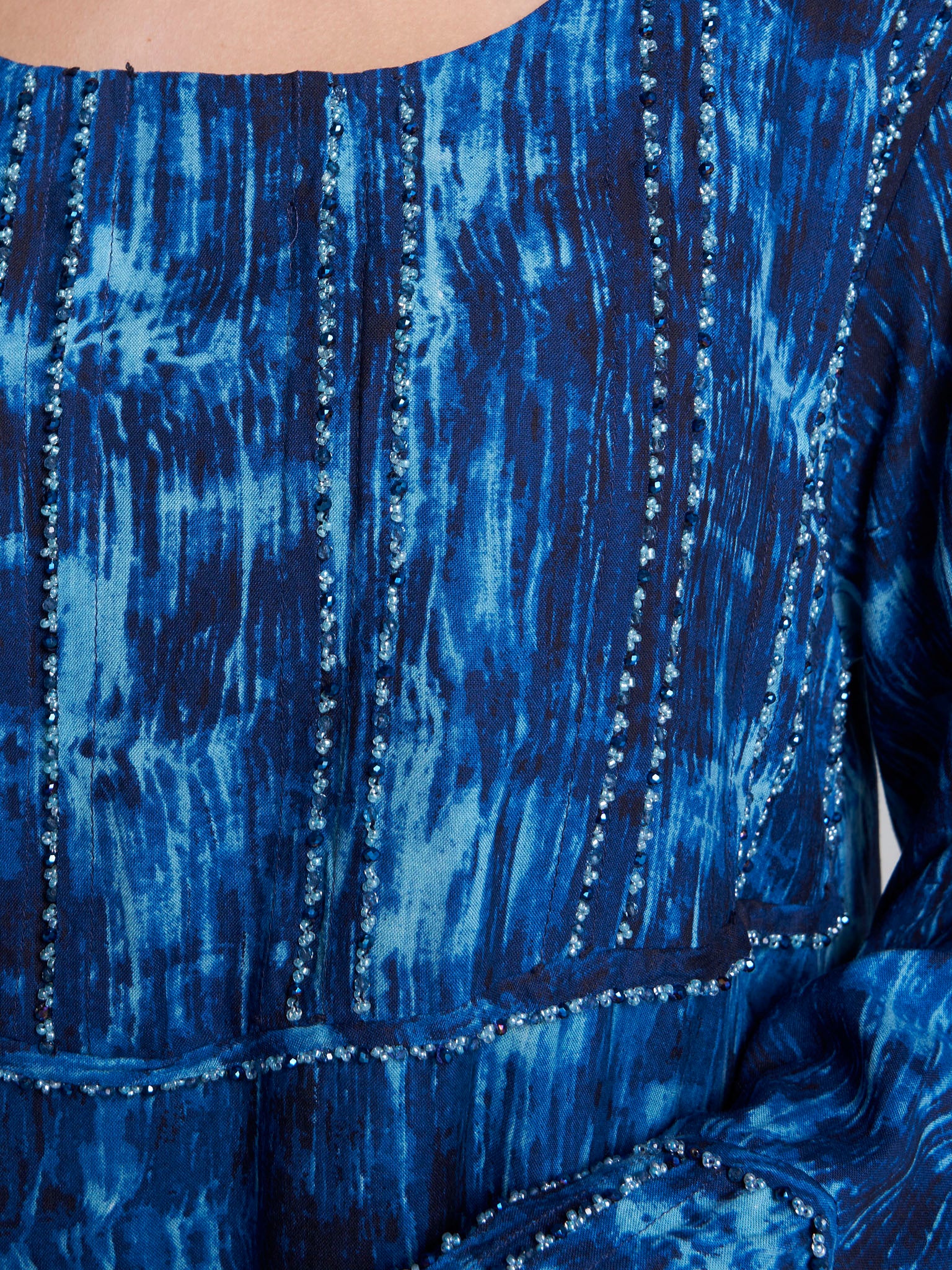 Dark Blue Abstract Print Hand Work Rayon Jalabiya (VSG216) - Image 5