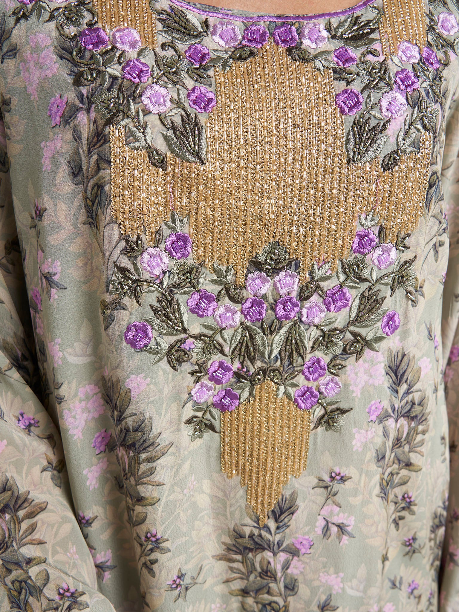 Sage Green Floral Print Viscose Crepe Jalabiya (VW454) - Image 5