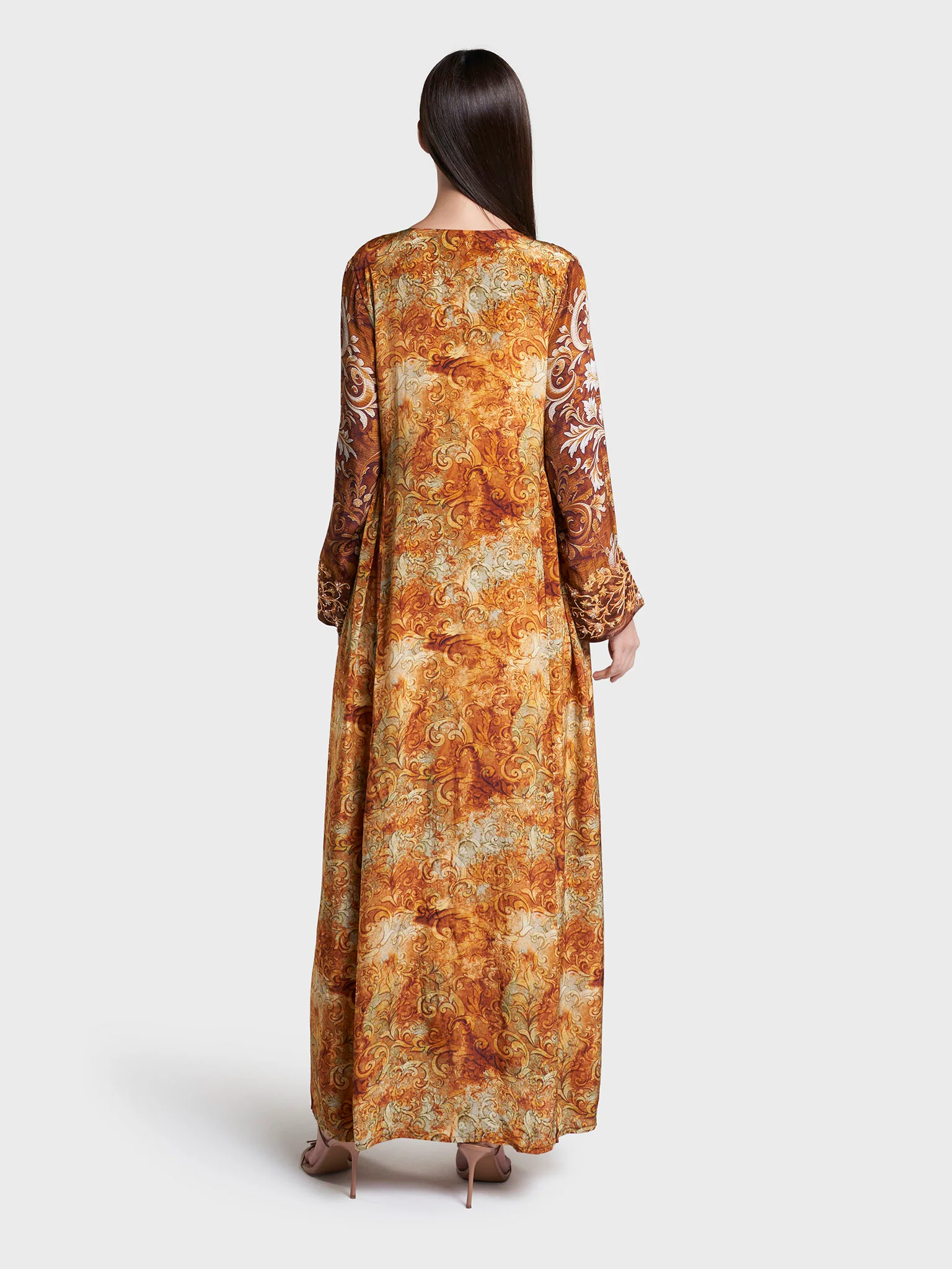 Mustard Print Hand Work Viscose Crepe Jalabiya (VW468) - Image 4