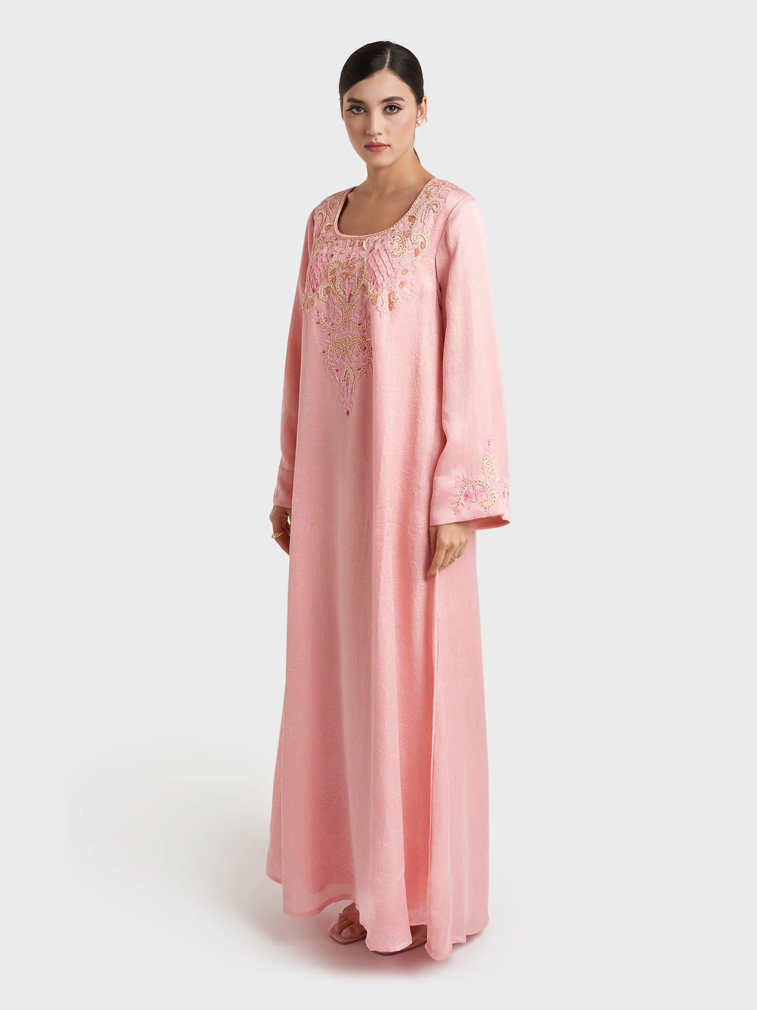 Peach Peach Texured Thread and Bead Work Jalabiya (VDP409) - Image 3