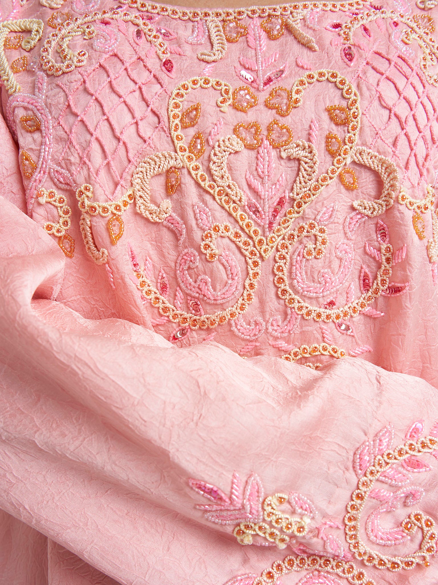 Peach Peach Texured Thread and Bead Work Jalabiya (VDP409) - Image 5