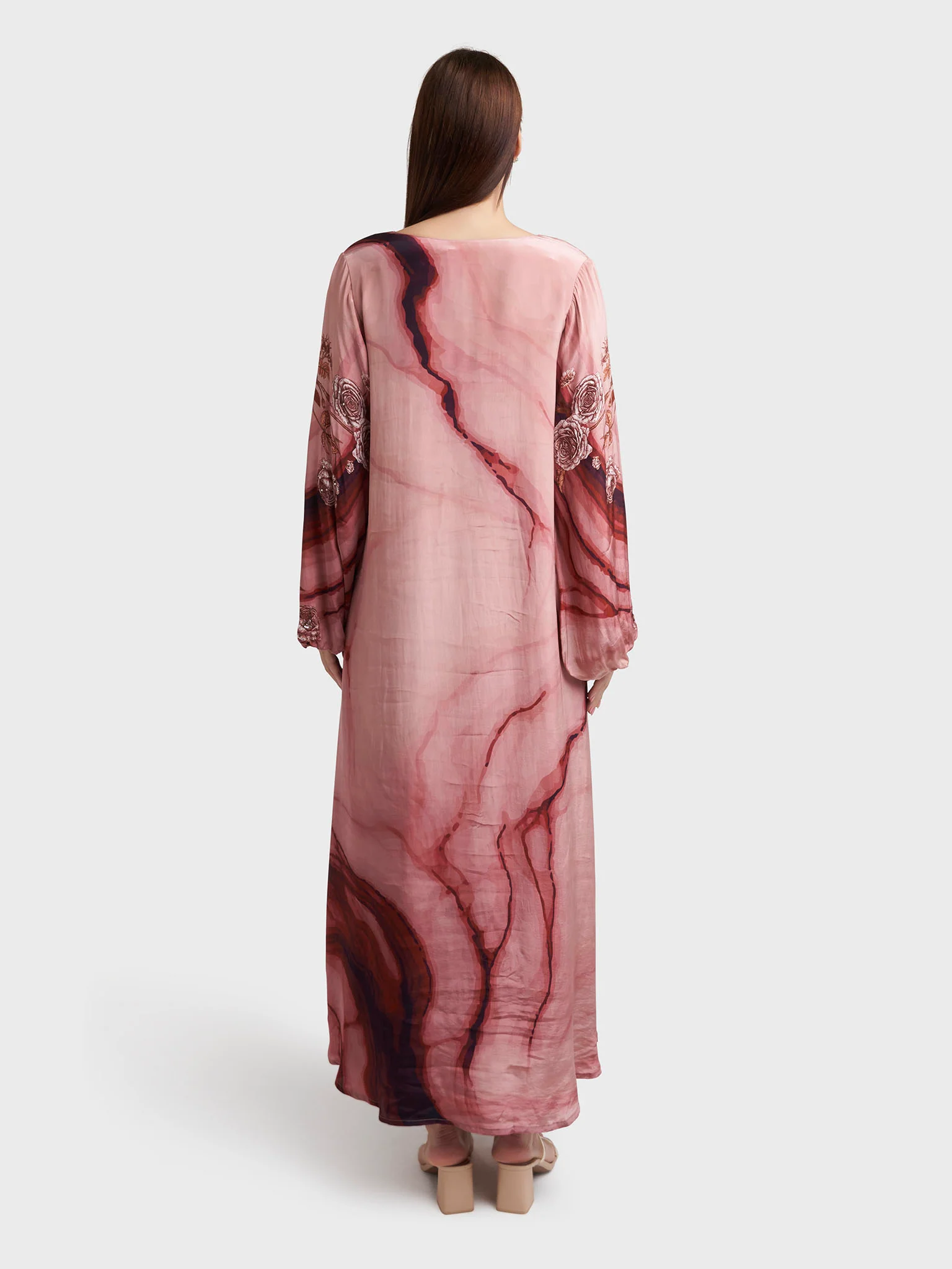 Old Rose Viscose Crepe Floral Print Old Rose Floral Print Dress with Hand Work (VDM934) - Image 4