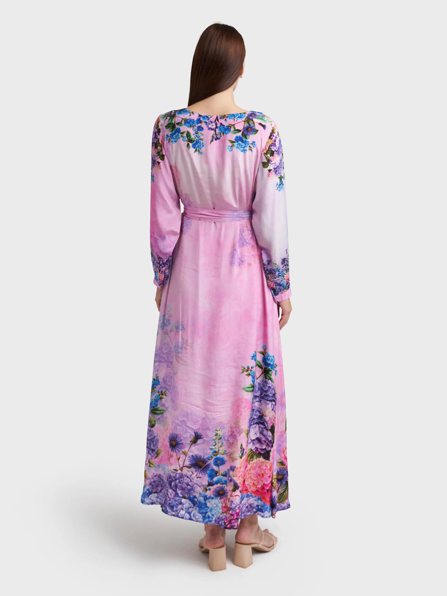 Light Pink Viscose Crepe Floral Print Light Pink Viscose Crepe Floral Print Dress with Beads Work (VDX09) - Image 4