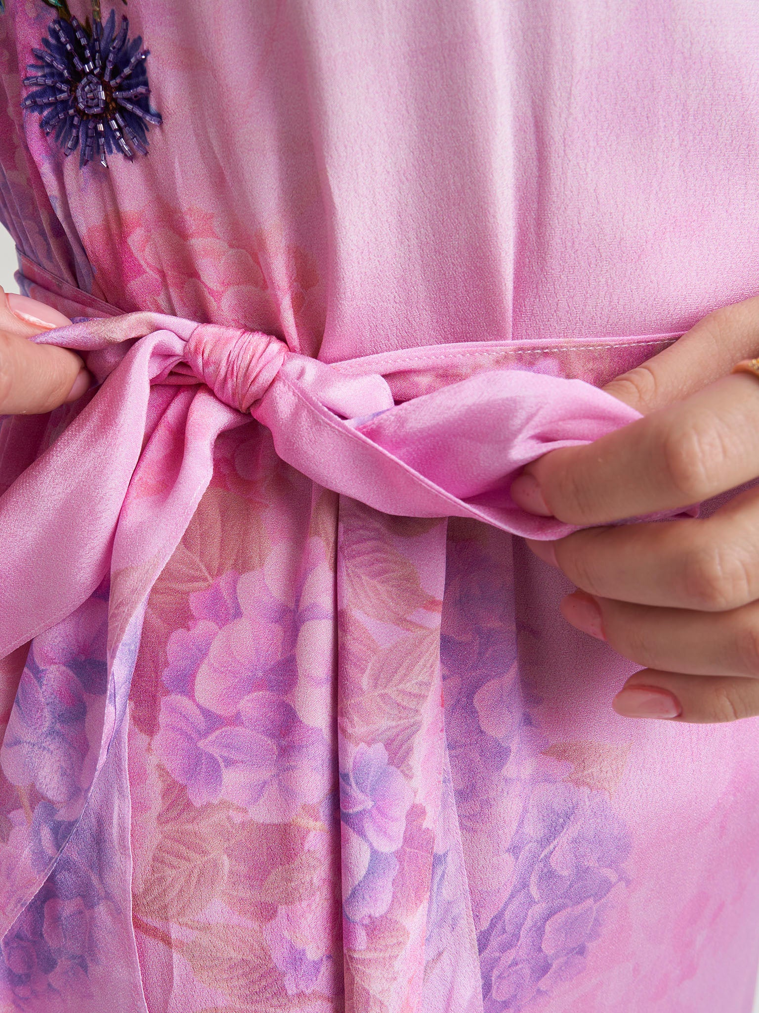 Light Pink Viscose Crepe Floral Print Light Pink Viscose Crepe Floral Print Dress with Beads Work (VDX09) - Image 5