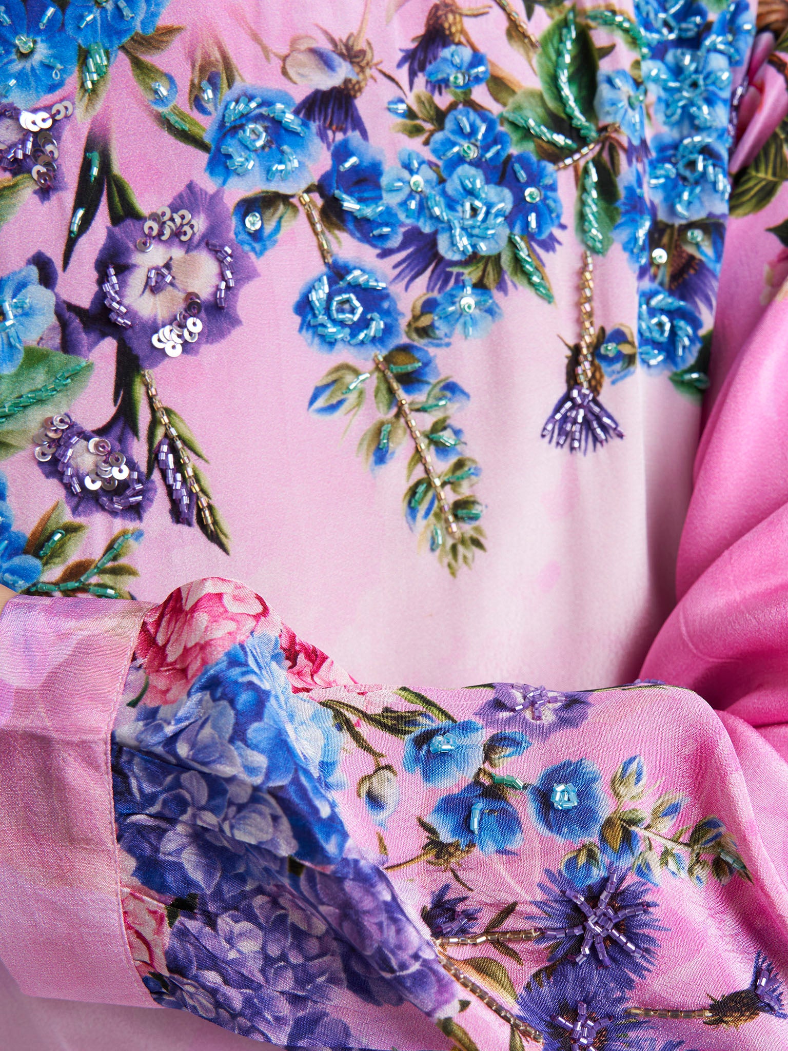 Light Pink Viscose Crepe Floral Print Light Pink Viscose Crepe Floral Print Dress with Beads Work (VDX09) - Image 6