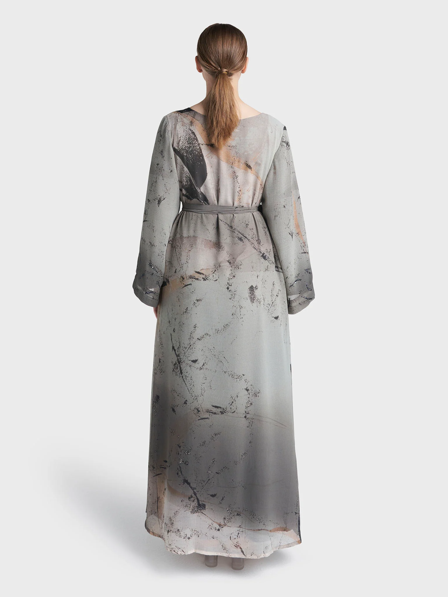 Grey Colour Hand Work Chiffon Abstract Printed Dress (VDX11) - Image 4