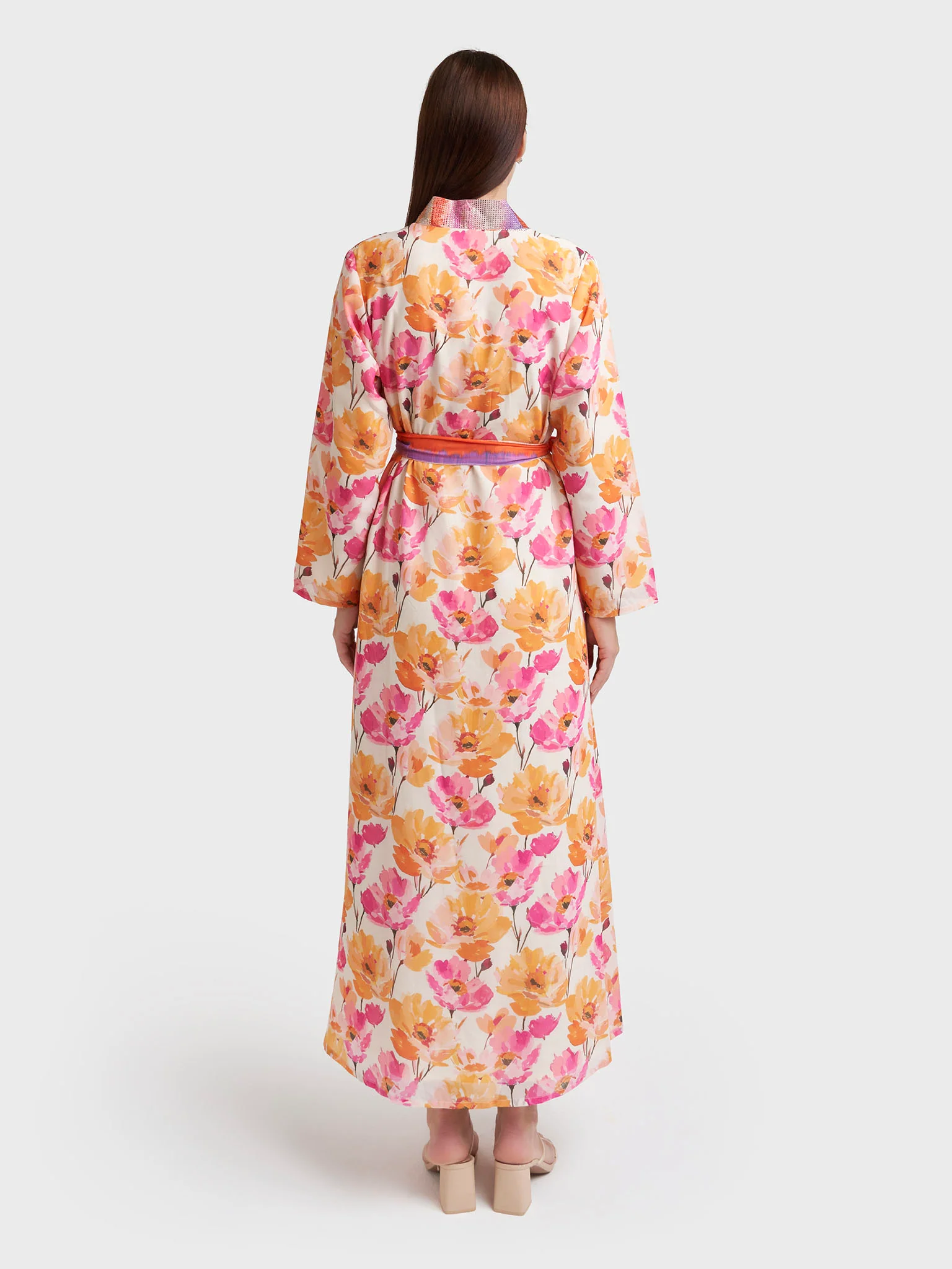 Mustard and Pink Georgette Floral Print Dress (VW299) - Image 4