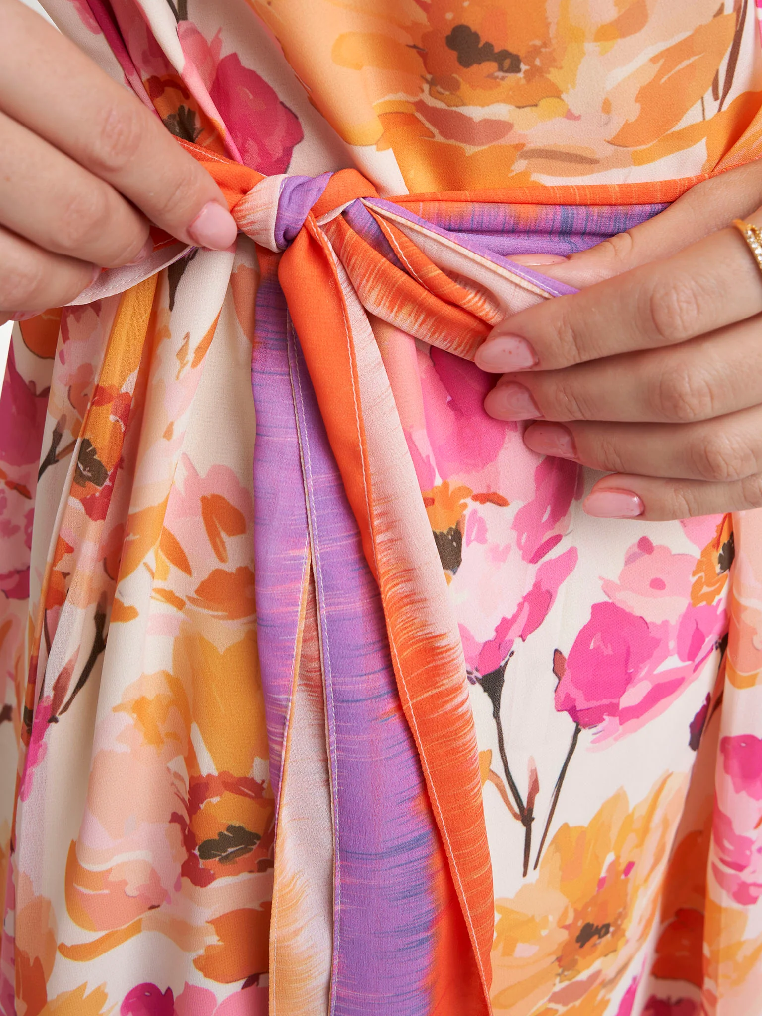 Mustard and Pink Georgette Floral Print Dress (VW299) - Image 5