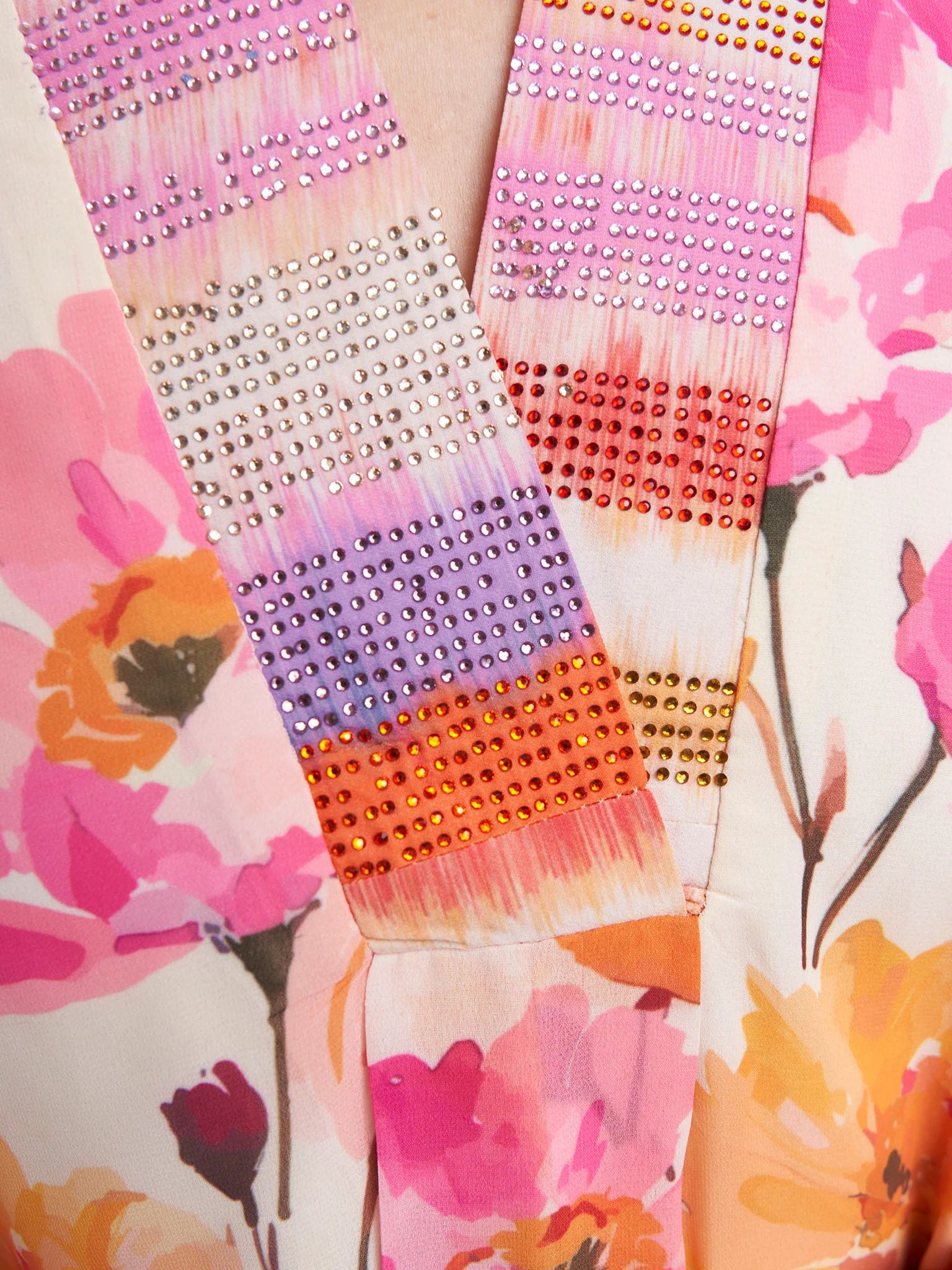 Mustard and Pink Georgette Floral Print Dress (VW299) - Image 6