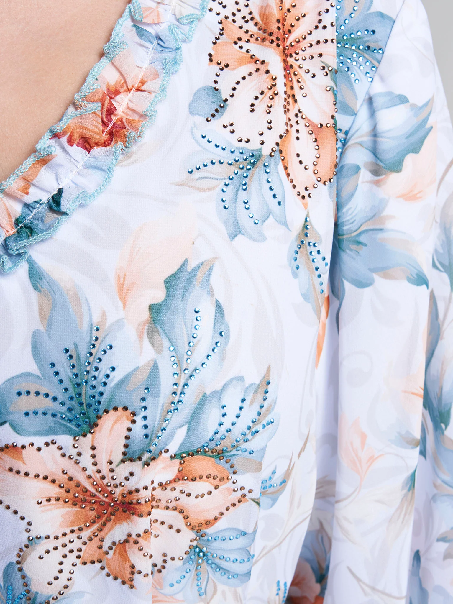 Light Blue Floral Print Stone Work Georgette Long Dress (VW364) - Image 5