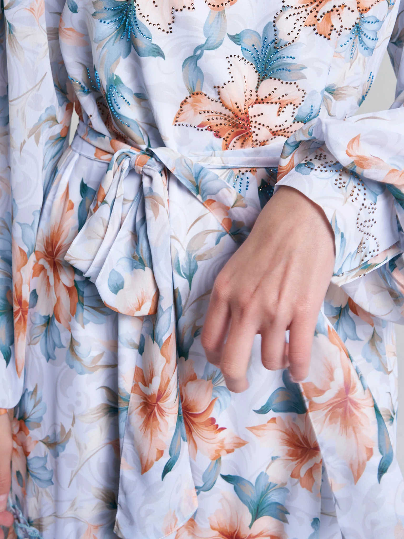 Light Blue Floral Print Stone Work Georgette Long Dress (VW364) - Image 6