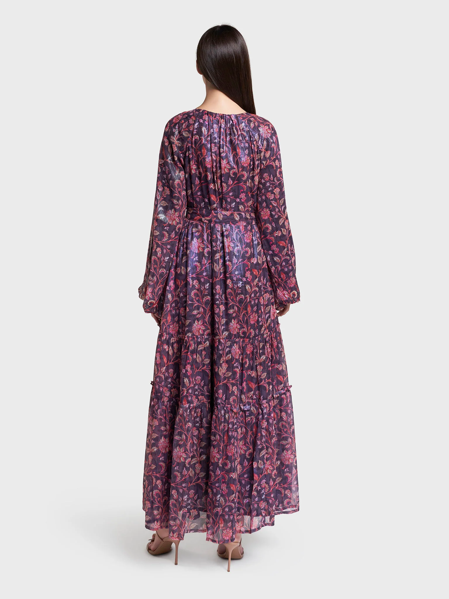 Chocolate Print Hand Work Lurex Long Dress (VW372) - Image 4