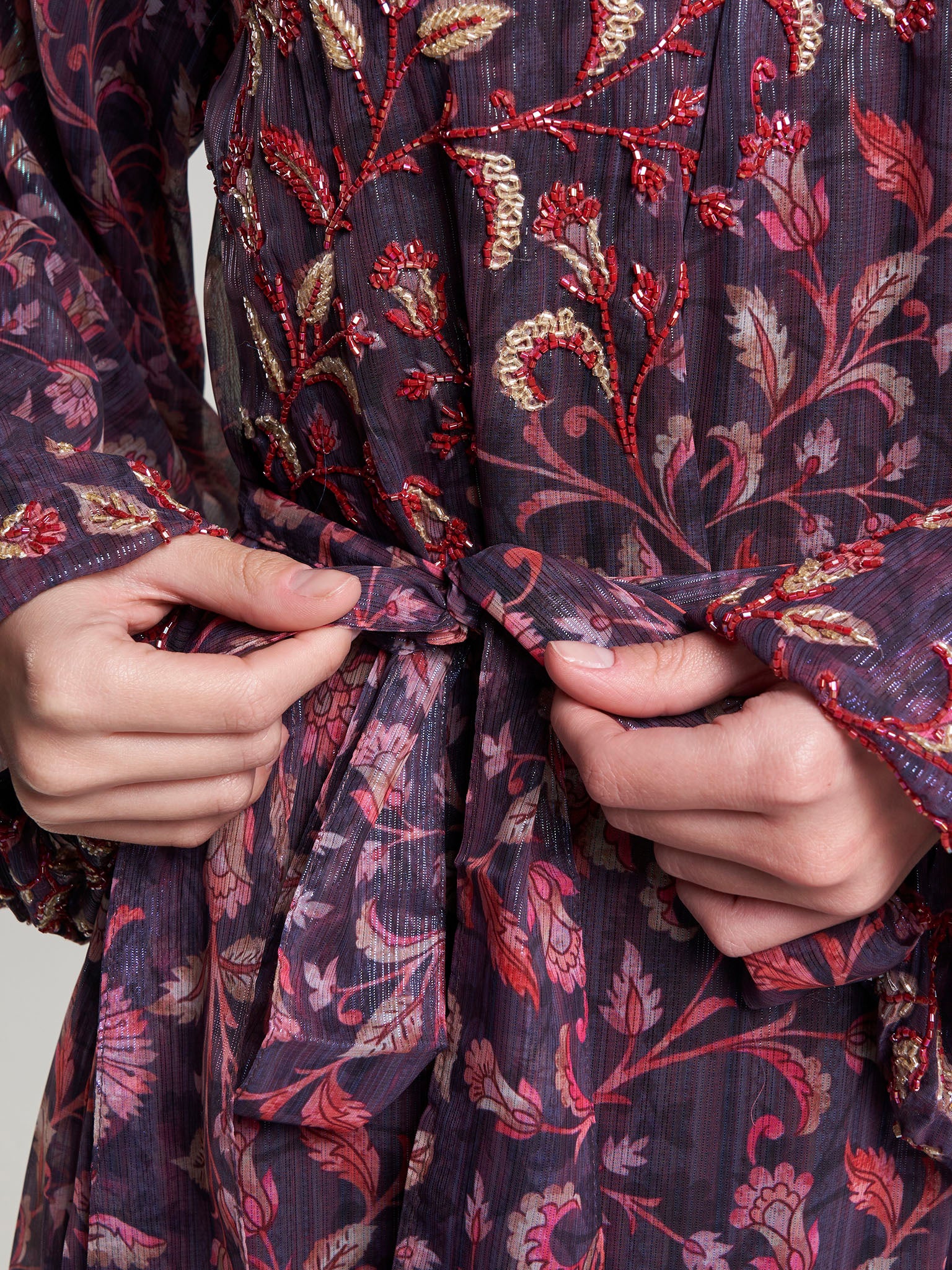 Chocolate Print Hand Work Lurex Long Dress (VW372) - Image 5