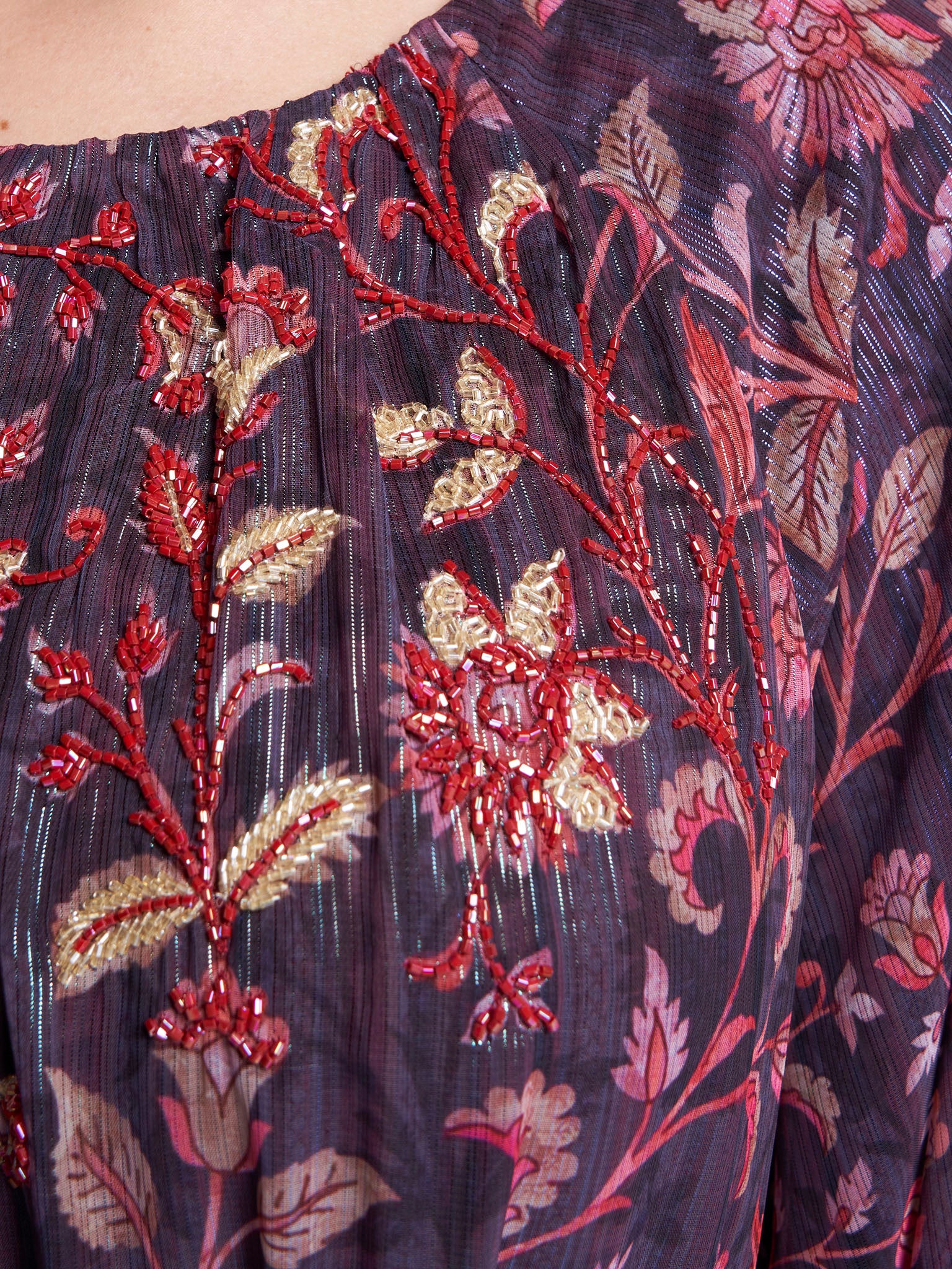 Chocolate Print Hand Work Lurex Long Dress (VW372) - Image 6