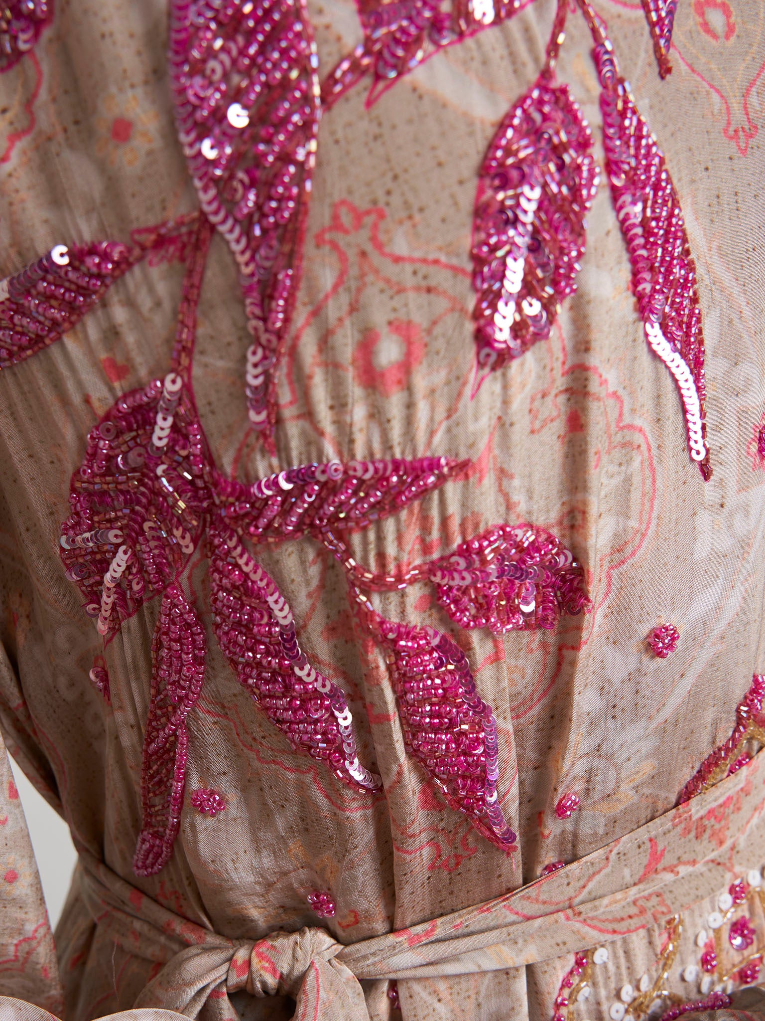 Mocha Viscose Crepe Geometric Print Hand Work Dress (VDK339) - Image 6